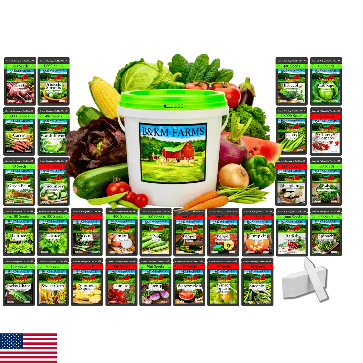 B&KM Farms Survival Seed Kit: 20,000+ Non-GMO Fruit & Vegetable Seeds, 5+ Yr Sup - Image 1