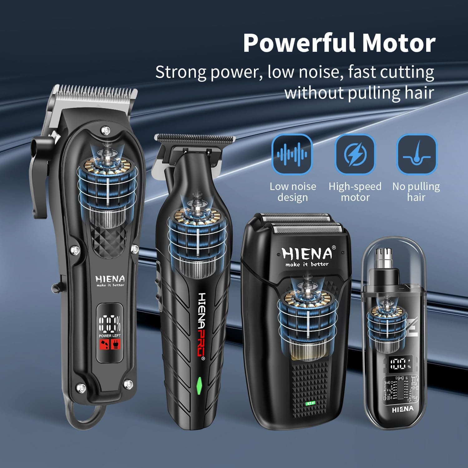 HIENA PRO Professional Hair Clipper Set for Men, Cordless Barber Clippers Set an - Thumbnail 3