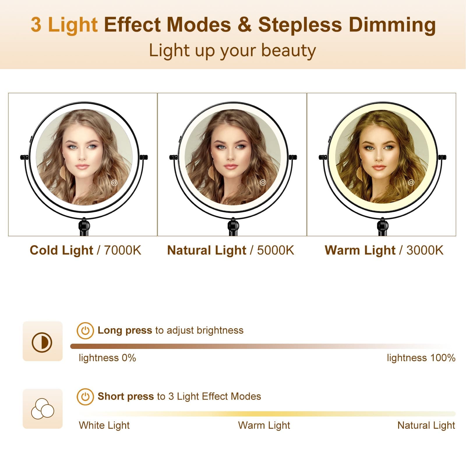 9" Wall Mounted Lighted Makeup Mirror 4000mAh Rechargeable Double Sided 1X/10X M - Thumbnail 4