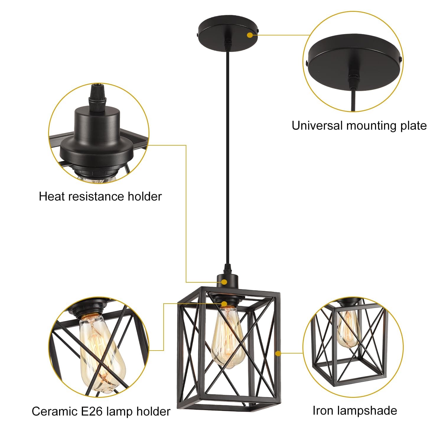 CAFULAM Farmhouse Pendant Light Fixture, Black Pendant Lights for Kitchen Island - Thumbnail 6