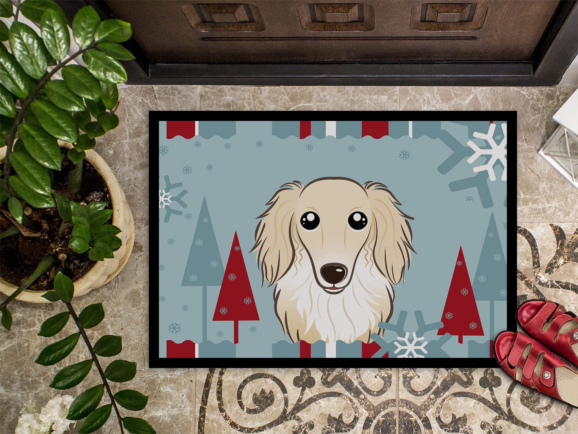 Caroline's Treasures BB1708MAT Winter Holiday Longhair Creme Dachshund Doormat 1 - Thumbnail 3
