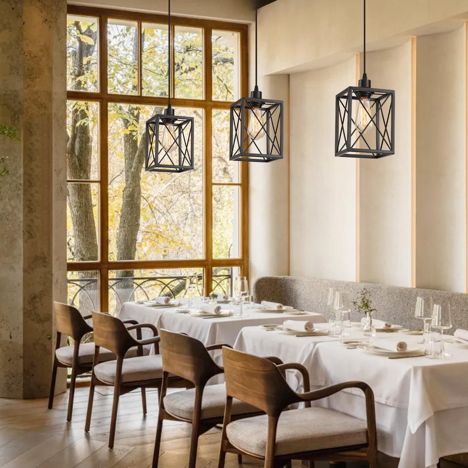 CAFULAM Farmhouse Pendant Light Fixture, Black Pendant Lights for Kitchen Island - Thumbnail 8