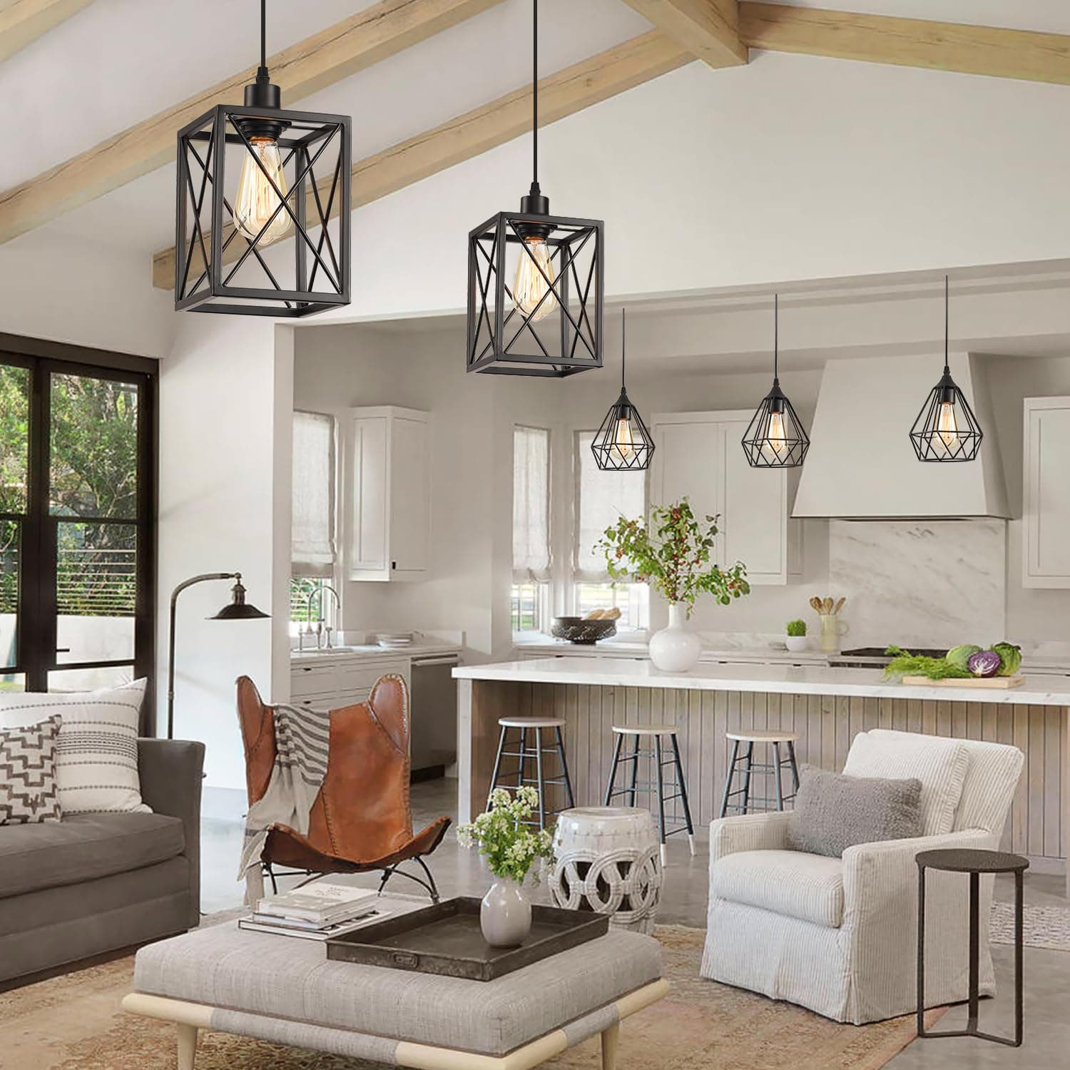 CAFULAM Farmhouse Pendant Light Fixture, Black Pendant Lights for Kitchen Island - Thumbnail 7