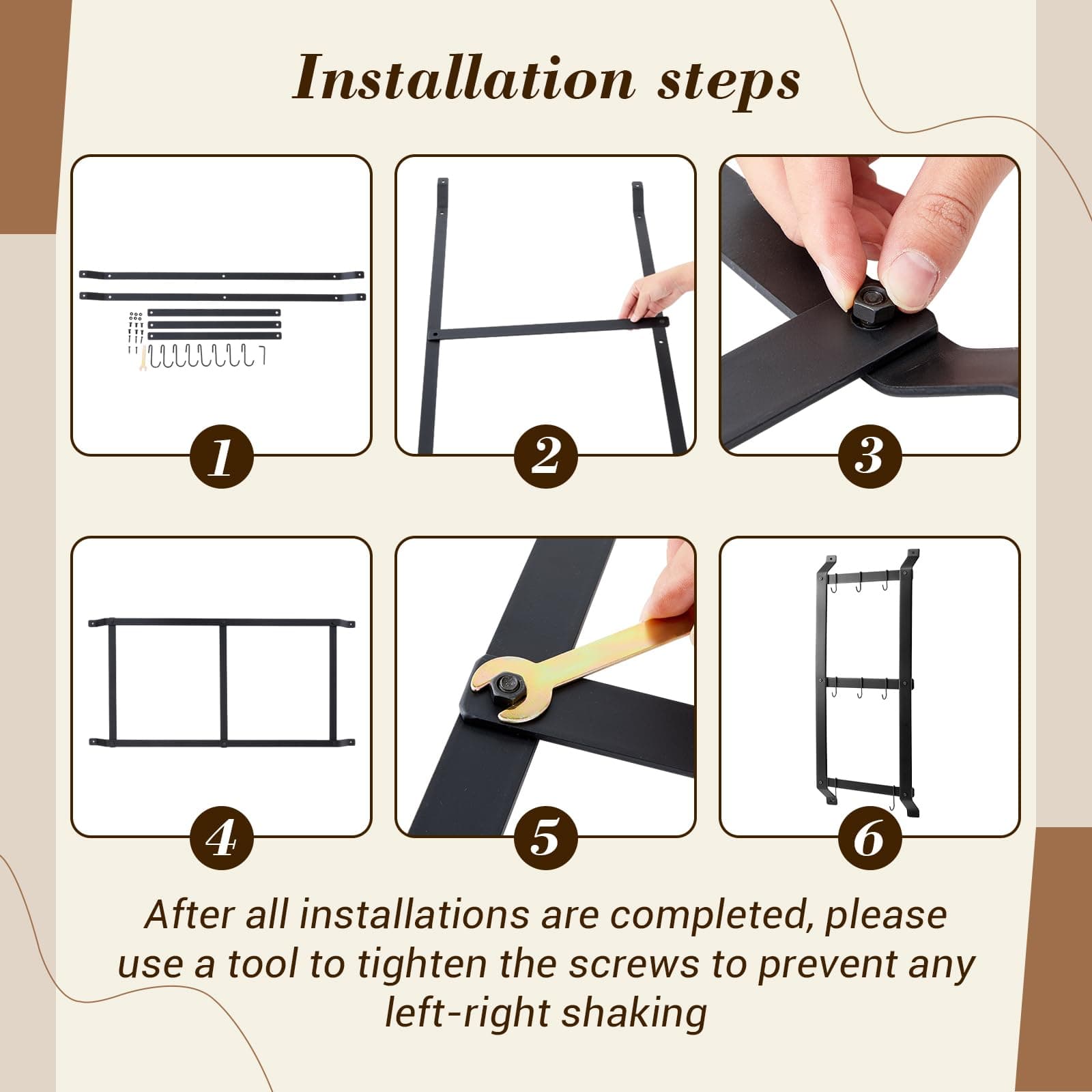 MorningRo 37” 3-Tier Iron Wall Mounted Pot & Pan Hanging Rack, Vertical Storage - Thumbnail 7