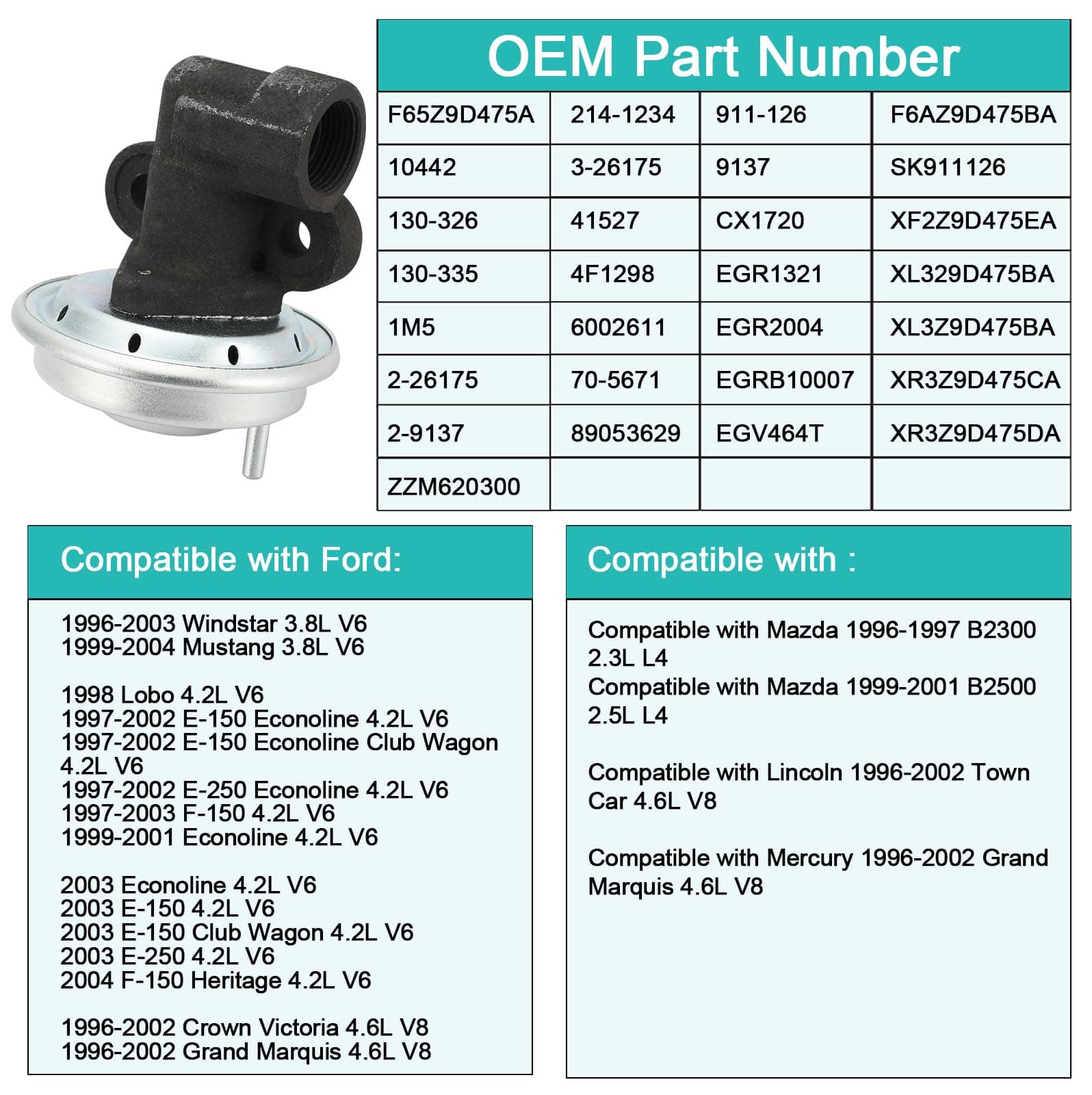 AULINK F65Z9D475A EGV464 EGR Valve For Ford Windstar 1996-2003,Mustang 1999-2004 - Thumbnail 5