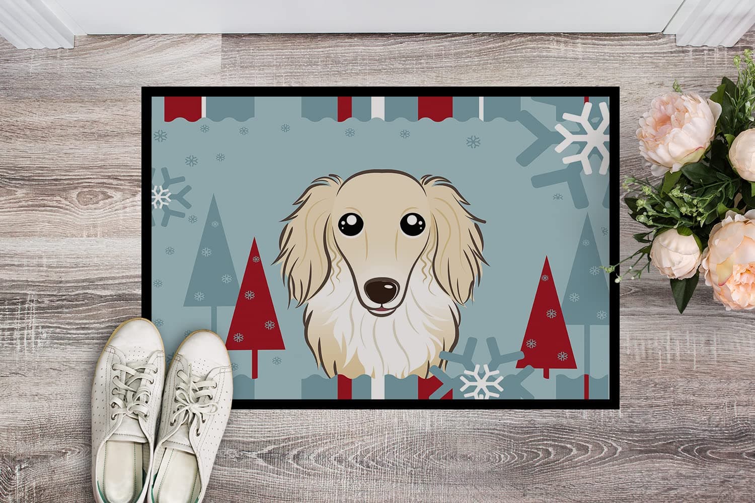 Caroline's Treasures BB1708MAT Winter Holiday Longhair Creme Dachshund Doormat 1 - Thumbnail 2