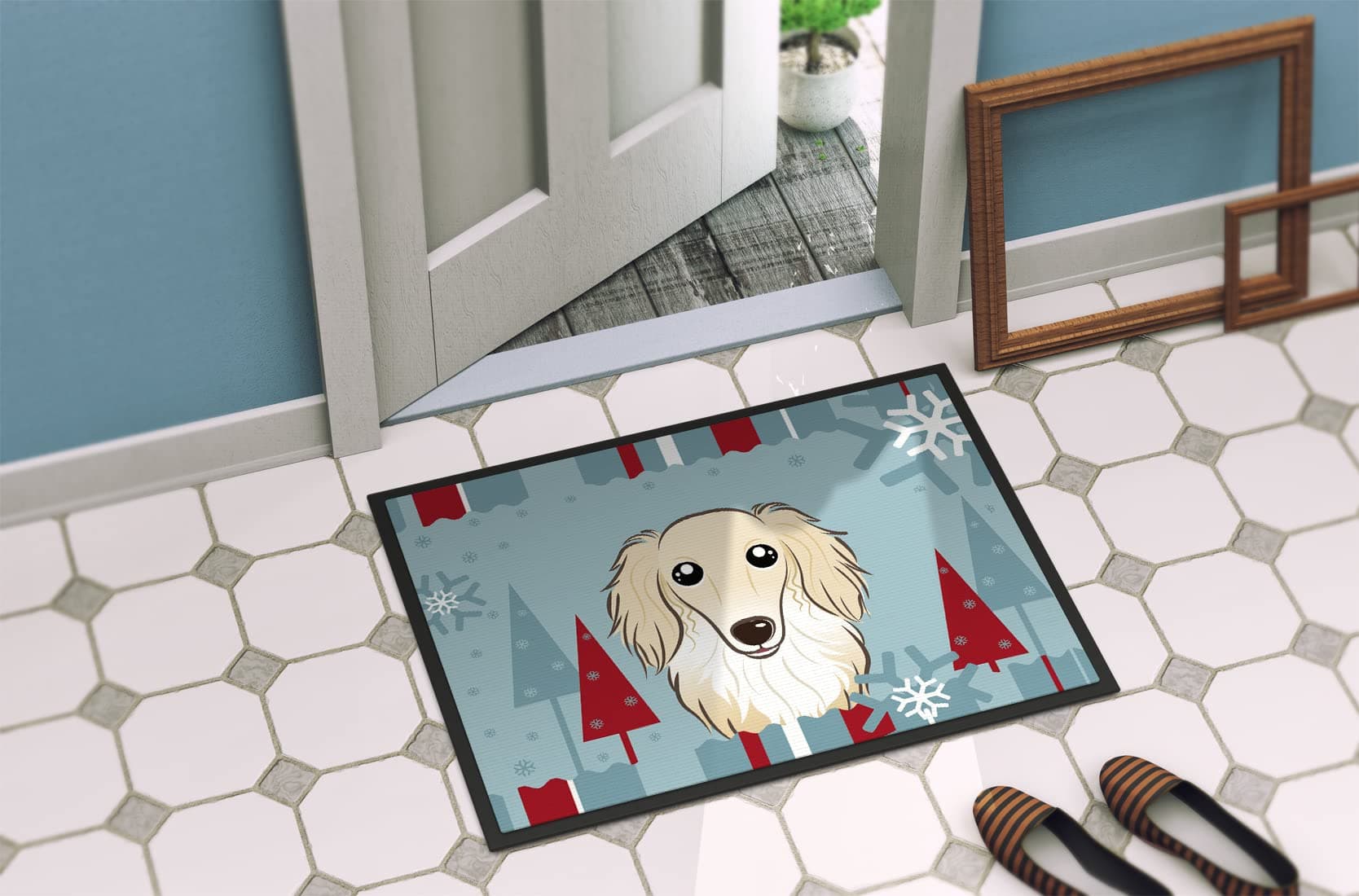 Caroline's Treasures BB1708MAT Winter Holiday Longhair Creme Dachshund Doormat 1 - Thumbnail 4
