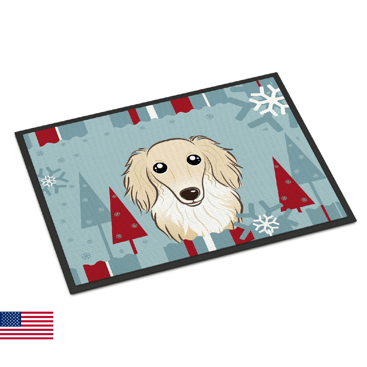 Caroline's Treasures BB1708MAT Winter Holiday Longhair Creme Dachshund Doormat 1 - Image 1