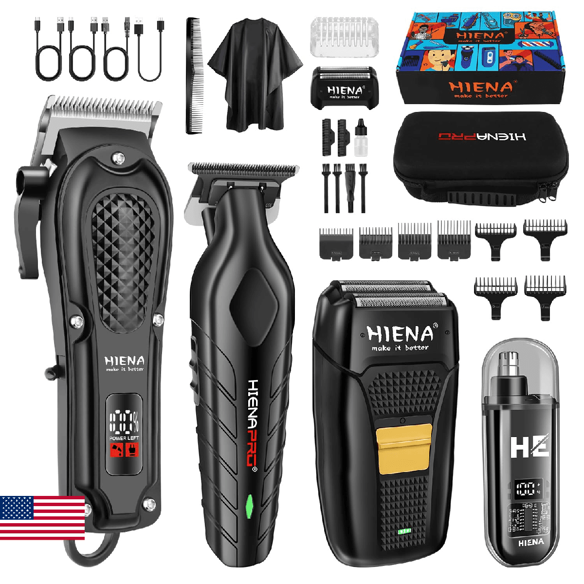 HIENA PRO Professional Hair Clipper Set for Men, Cordless Barber Clippers Set an - Image 1