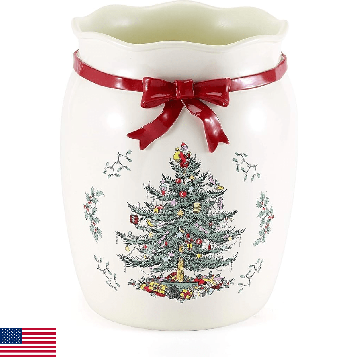 Spode Waste Basket Decorative Trash Can Holiday Home Decor Christmas Tree - Image 1