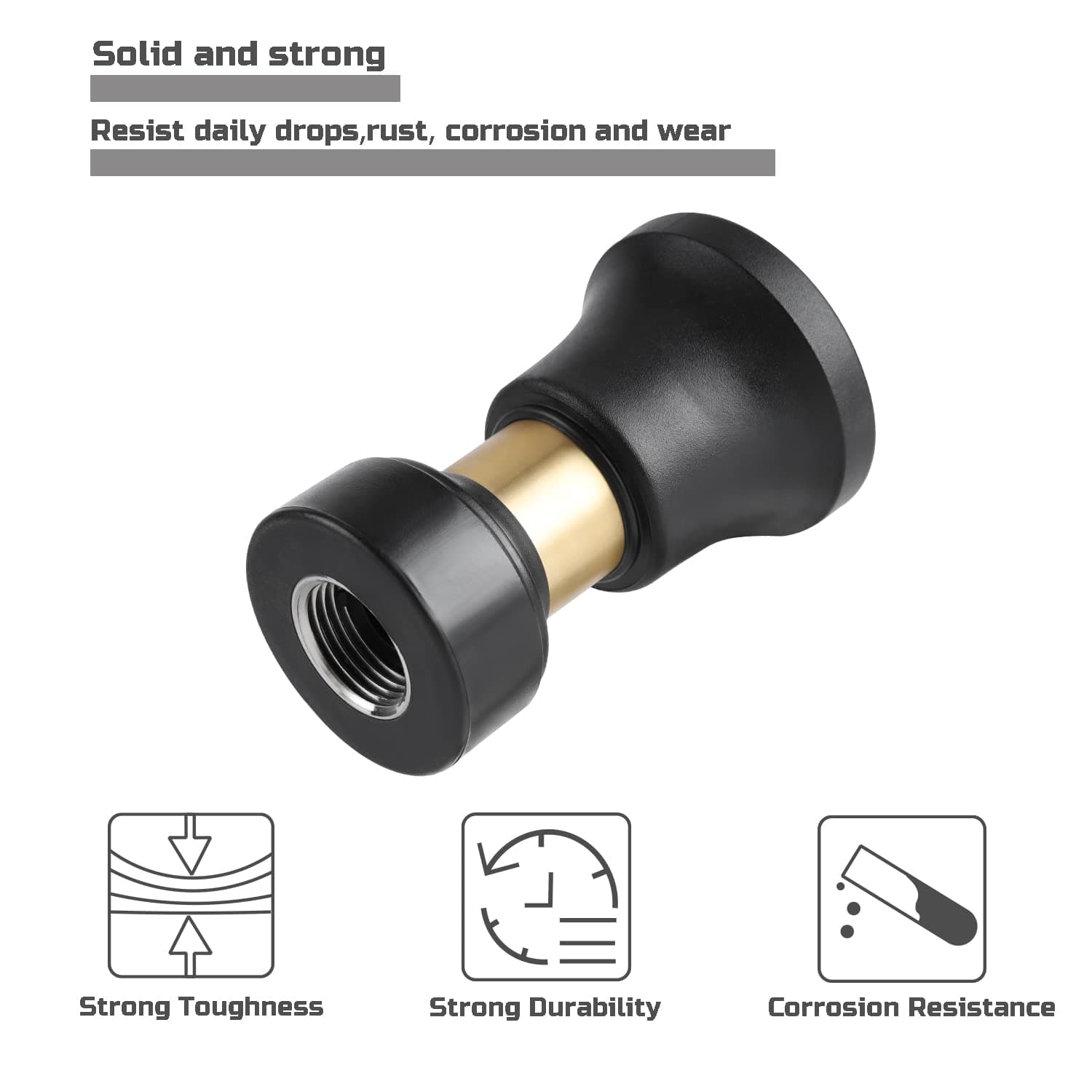 Hose Nozzle, Lichamp Heavy Duty Brass Fireman Style High Power Leak Proof Adjust - Thumbnail 3