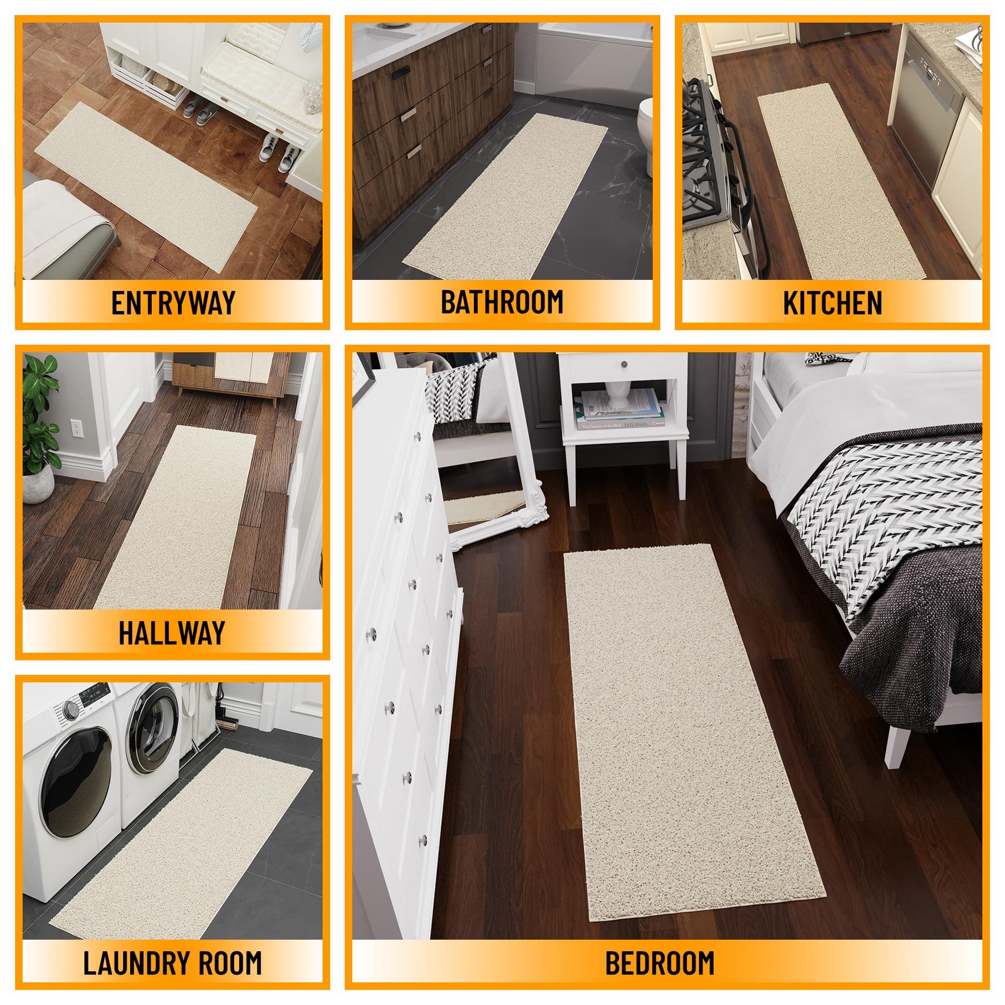 Ottomanson 2' x 6' Shaggy Runner Rug - Plush & Cozy Non-Slip Carpet for Bedroom, - Thumbnail 3