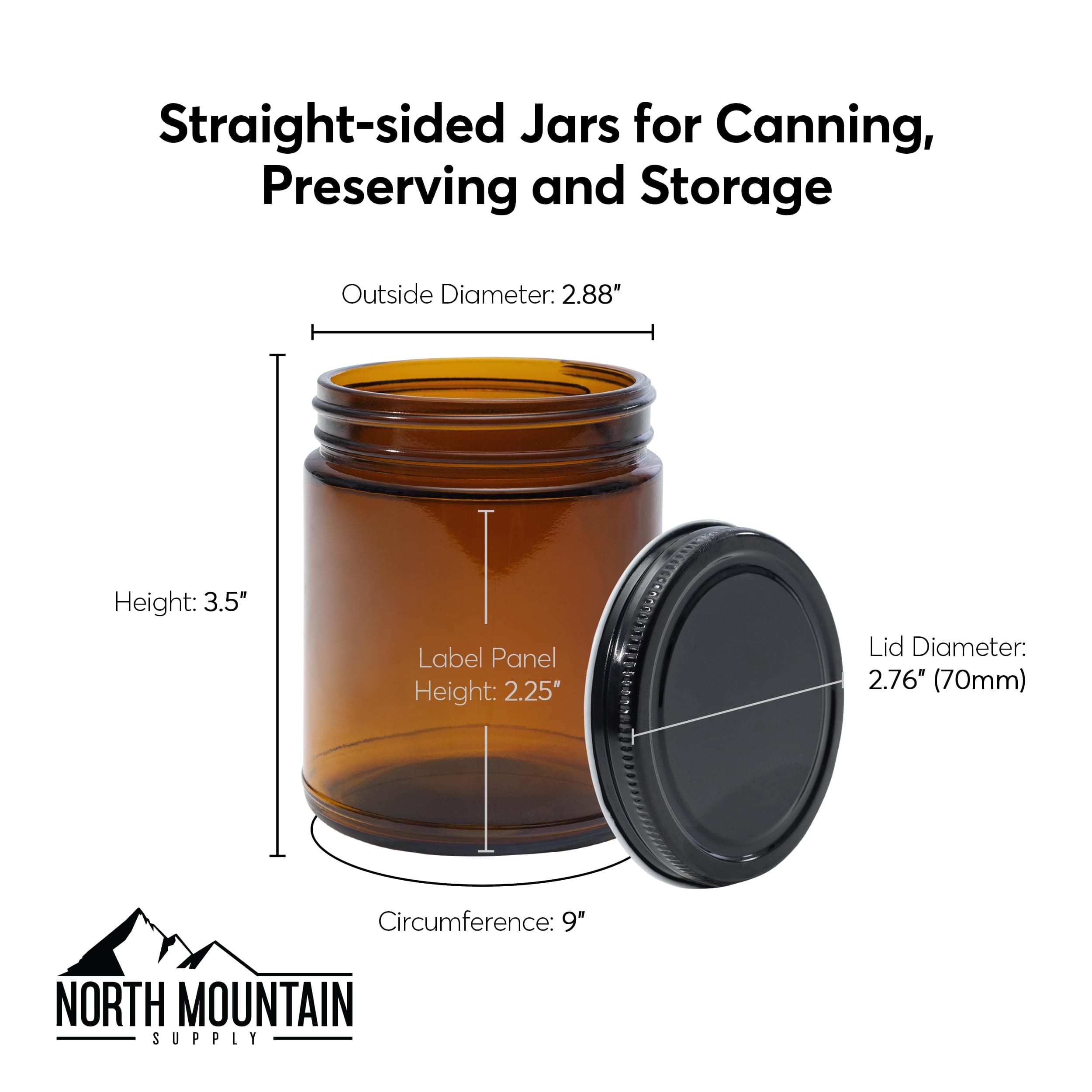 North Mountain Supply 9 Ounce Amber Glass Straight Sided Mason Canning Jars - wi - Thumbnail 2