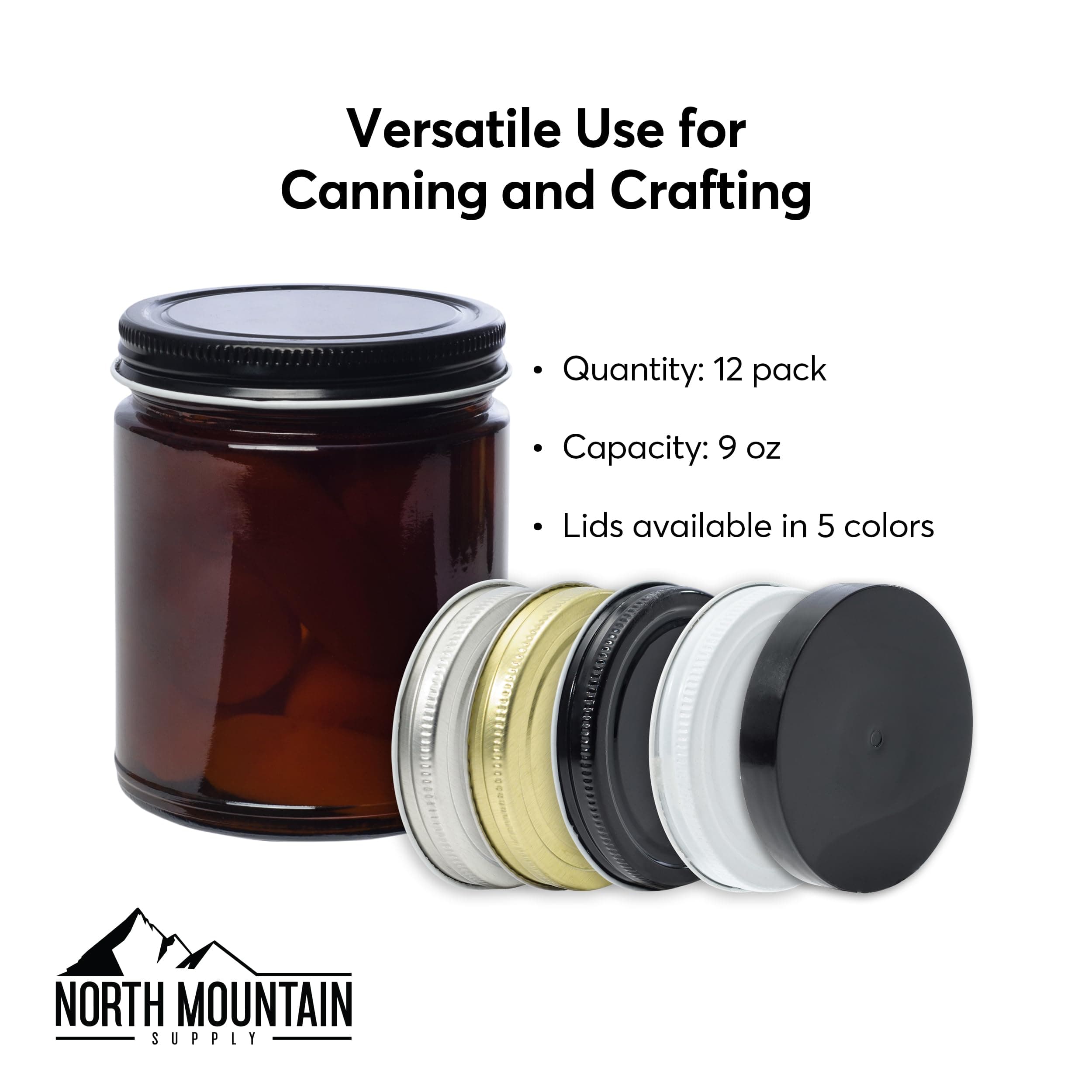 North Mountain Supply 9 Ounce Amber Glass Straight Sided Mason Canning Jars - wi - Thumbnail 3