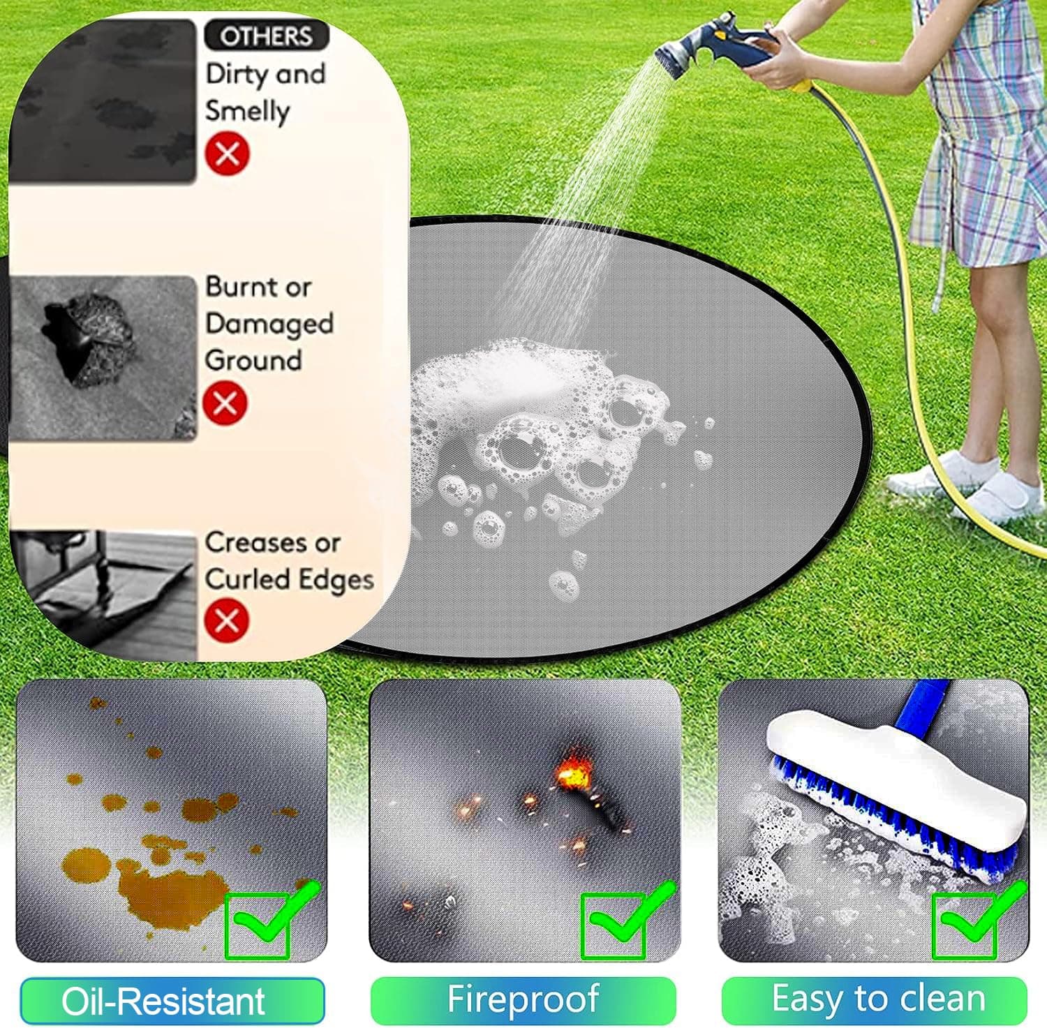 UBeesize 38" Grill Mat for Outdoor Grill, 3in1 Under Grill Mat, Fire Pit Mat & F - Thumbnail 4