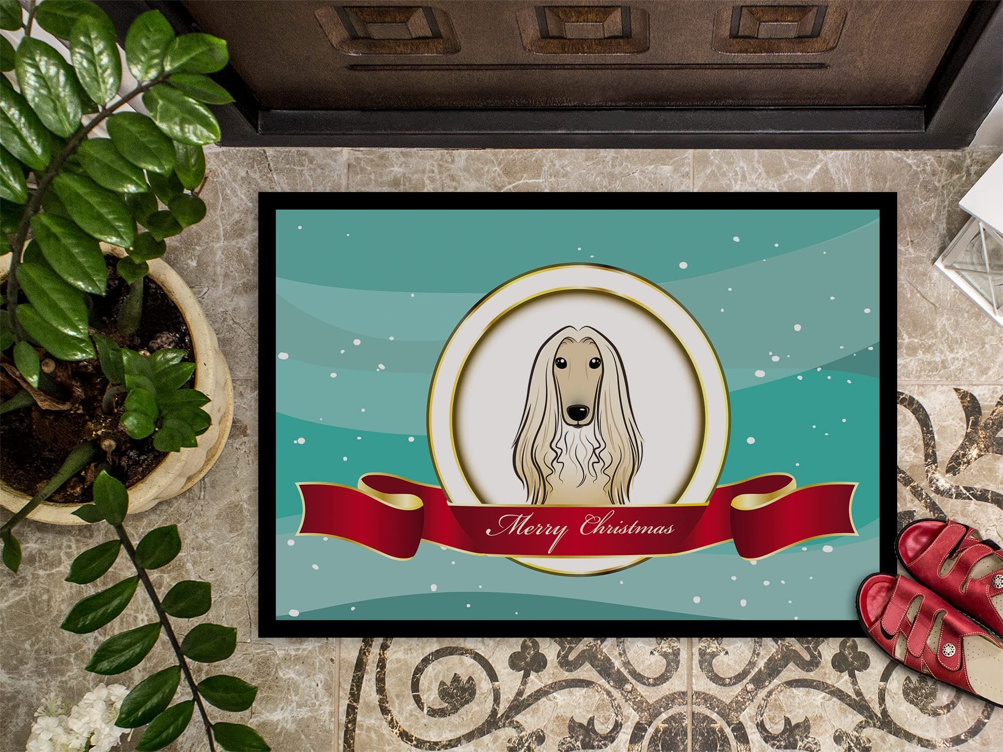 Caroline's Treasures BB1554JMAT Afghan Hound Merry Christmas Doormat 24x36 Front - Thumbnail 3