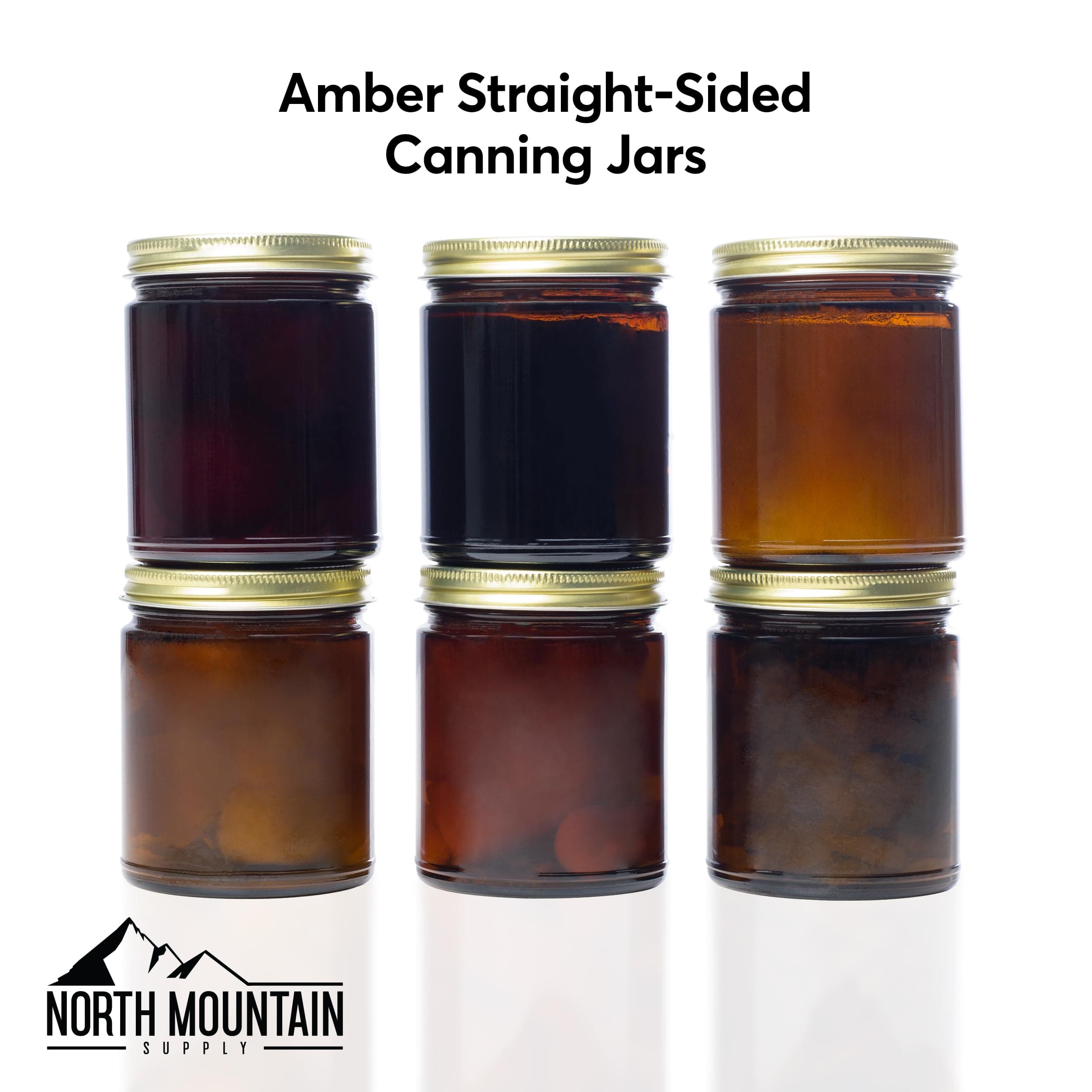 North Mountain Supply 9 Ounce Amber Glass Straight Sided Mason Canning Jars - wi - Thumbnail 4