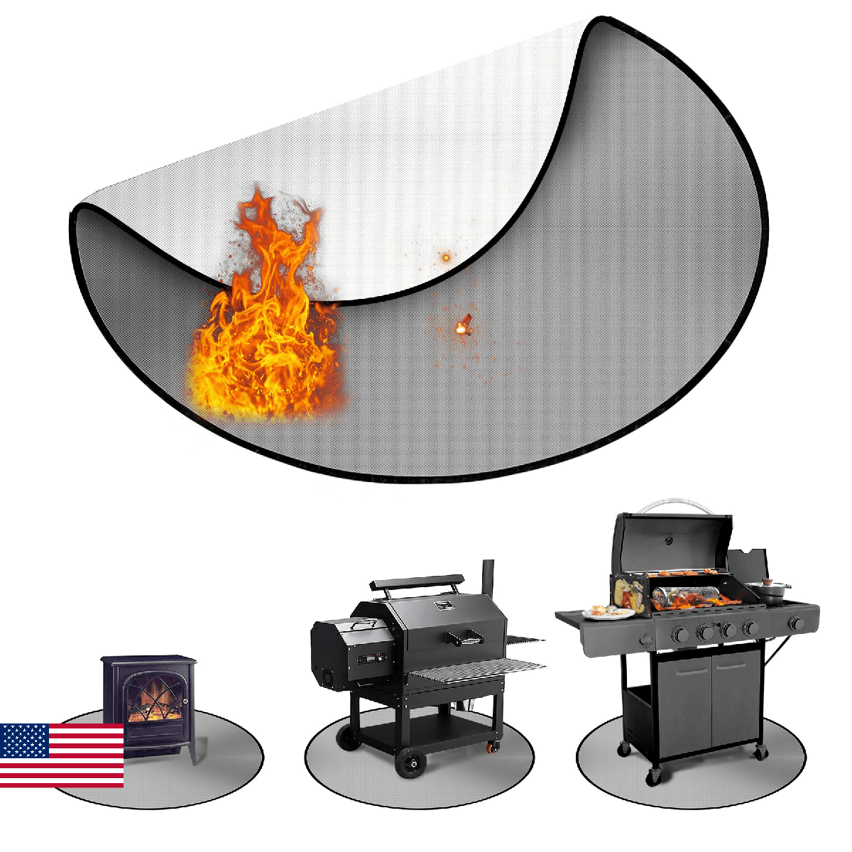 UBeesize 38" Grill Mat for Outdoor Grill, 3in1 Under Grill Mat, Fire Pit Mat & F - Image 1