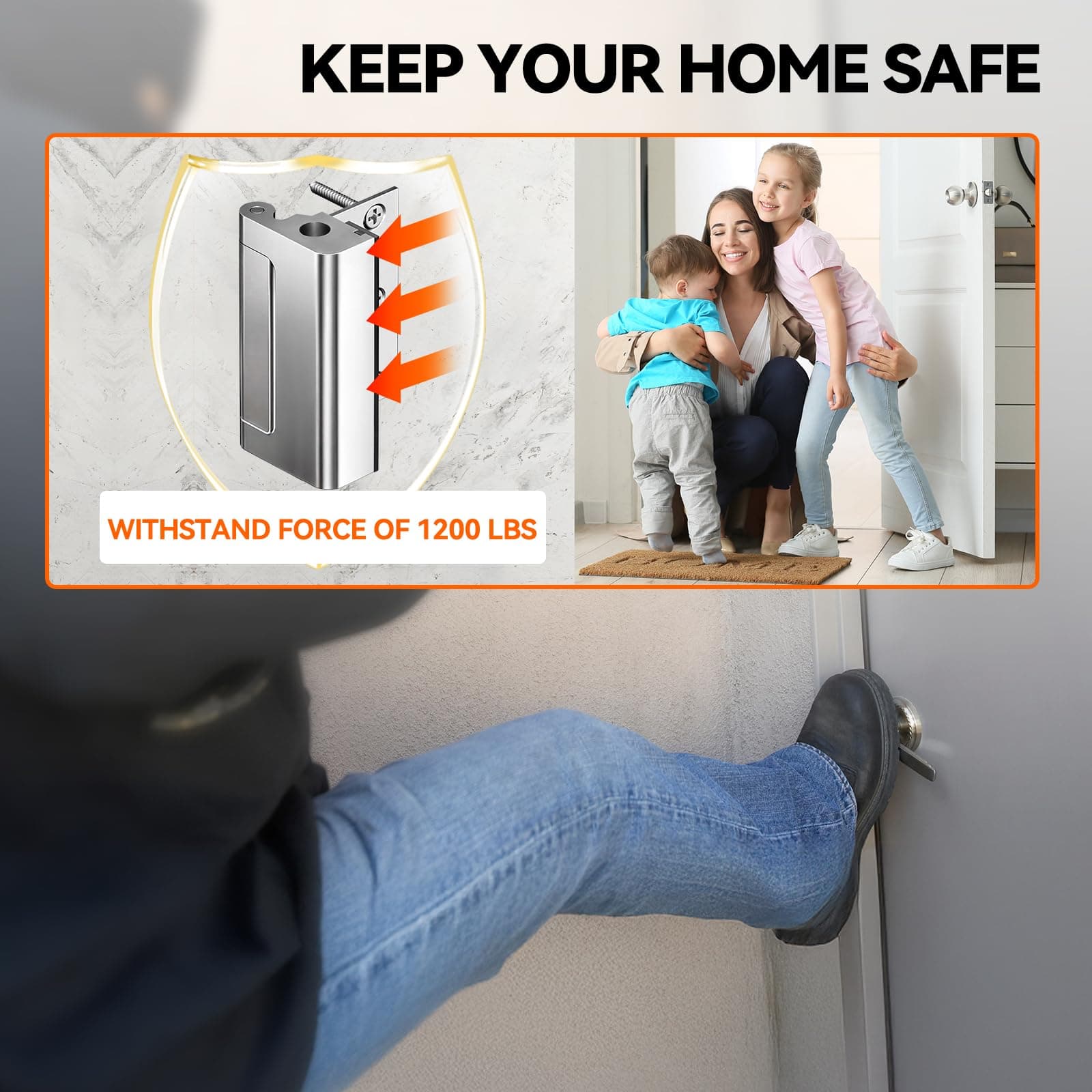 Tonitrui Home Security Door Reinforcement Lock for Front/Inward Swing Doors - Up - Thumbnail 4