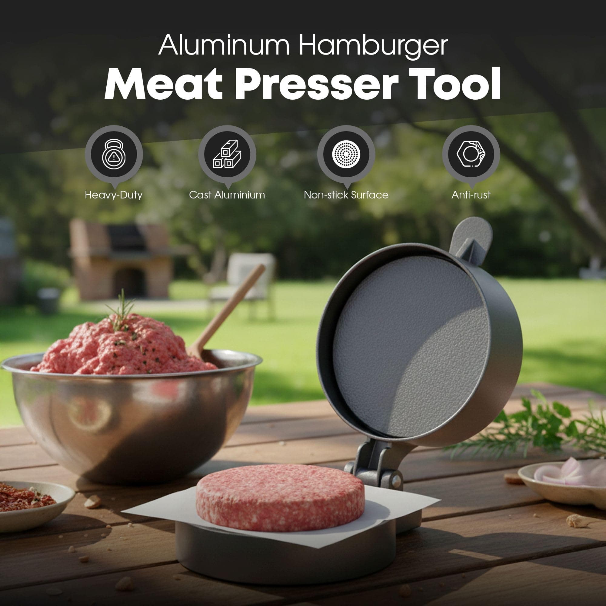 GasOne Hamburger Meat Burger Press – 4.9 x 7.3 x 5.7 in Cast Aluminum Burger Sma - Thumbnail 2