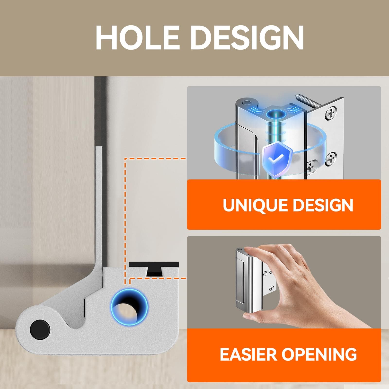Tonitrui Home Security Door Reinforcement Lock for Front/Inward Swing Doors - Up - Thumbnail 2
