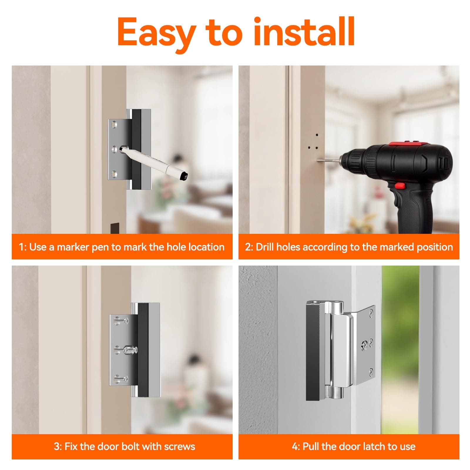 Tonitrui Home Security Door Reinforcement Lock for Front/Inward Swing Doors - Up - Thumbnail 5