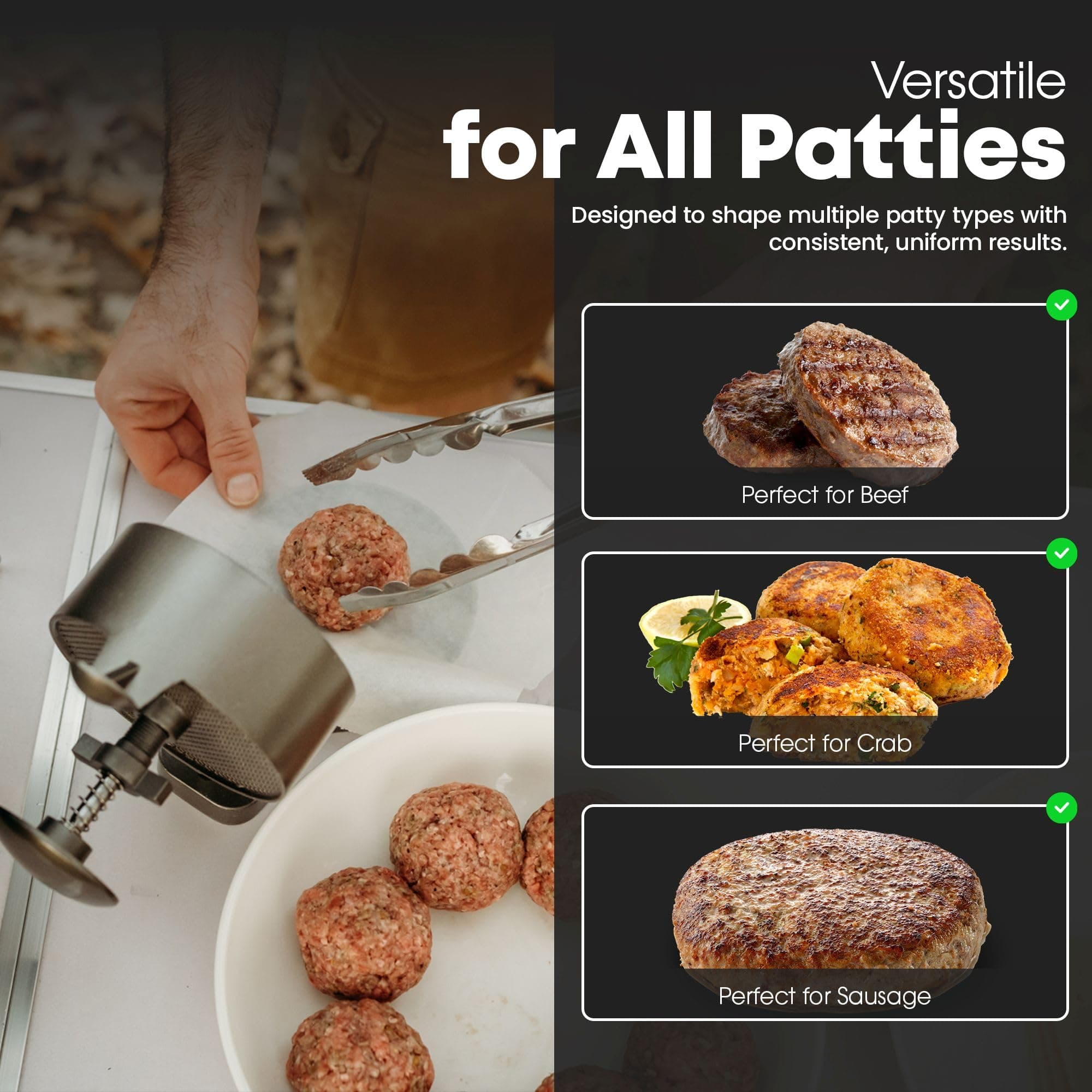 GasOne Hamburger Meat Burger Press – 4.9 x 7.3 x 5.7 in Cast Aluminum Burger Sma - Thumbnail 5