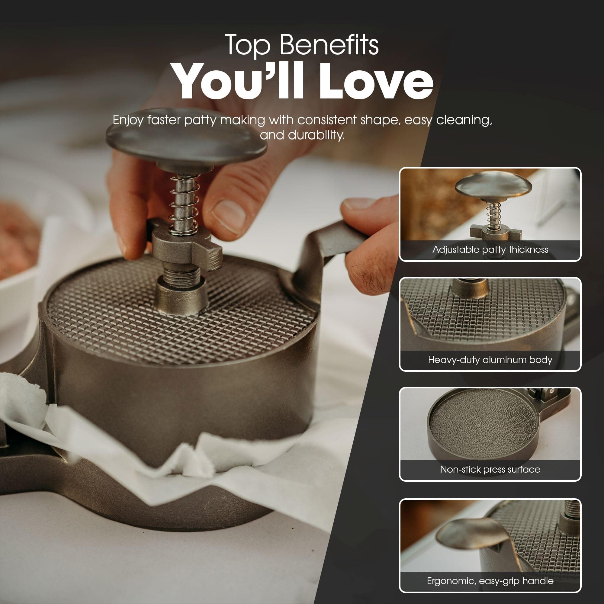 GasOne Hamburger Meat Burger Press – 4.9 x 7.3 x 5.7 in Cast Aluminum Burger Sma - Thumbnail 4