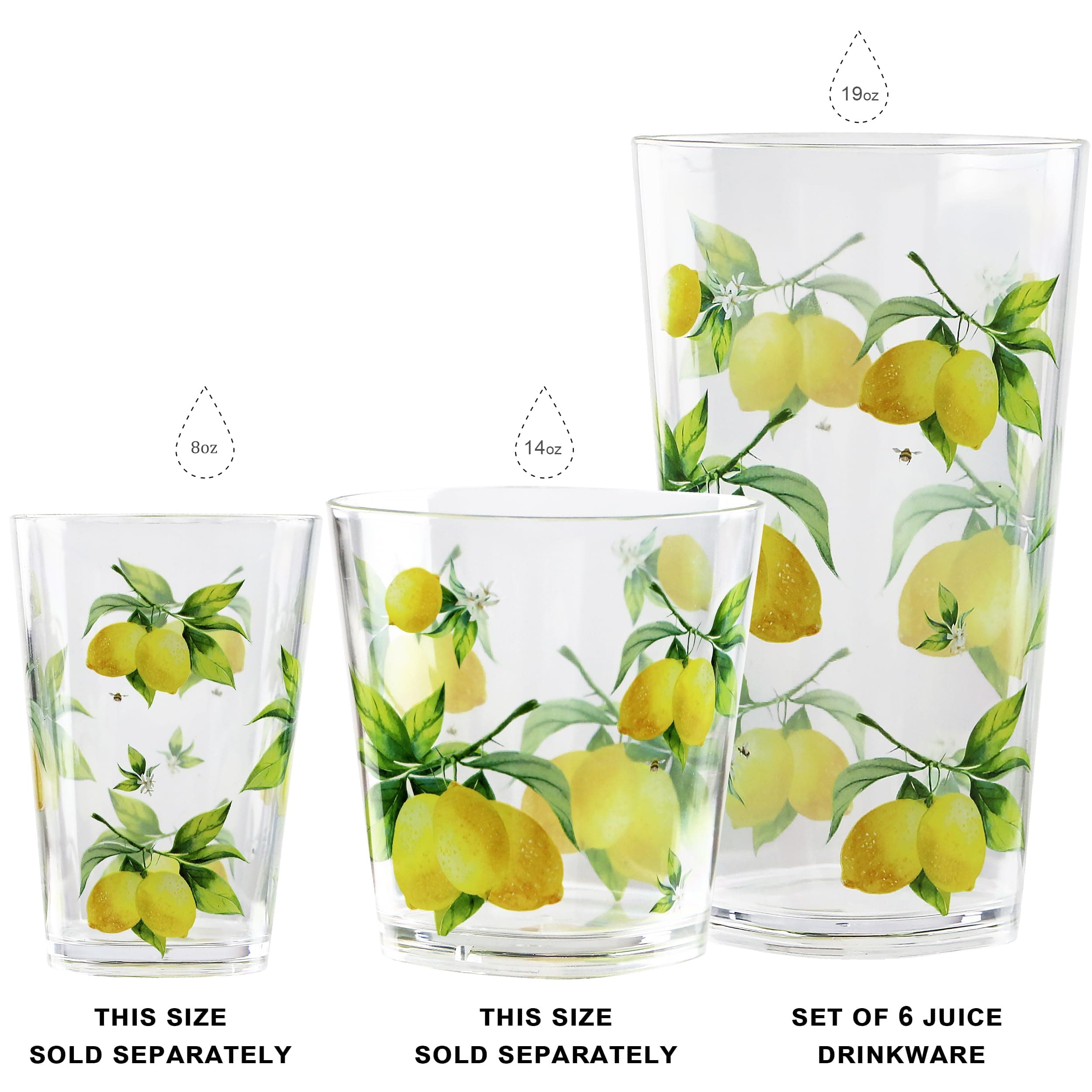 Reston Lloyd Calypso Basics Fresh Lemons 19 oz Acrylic Drinkware Set of 6 – BPA- - Thumbnail 7