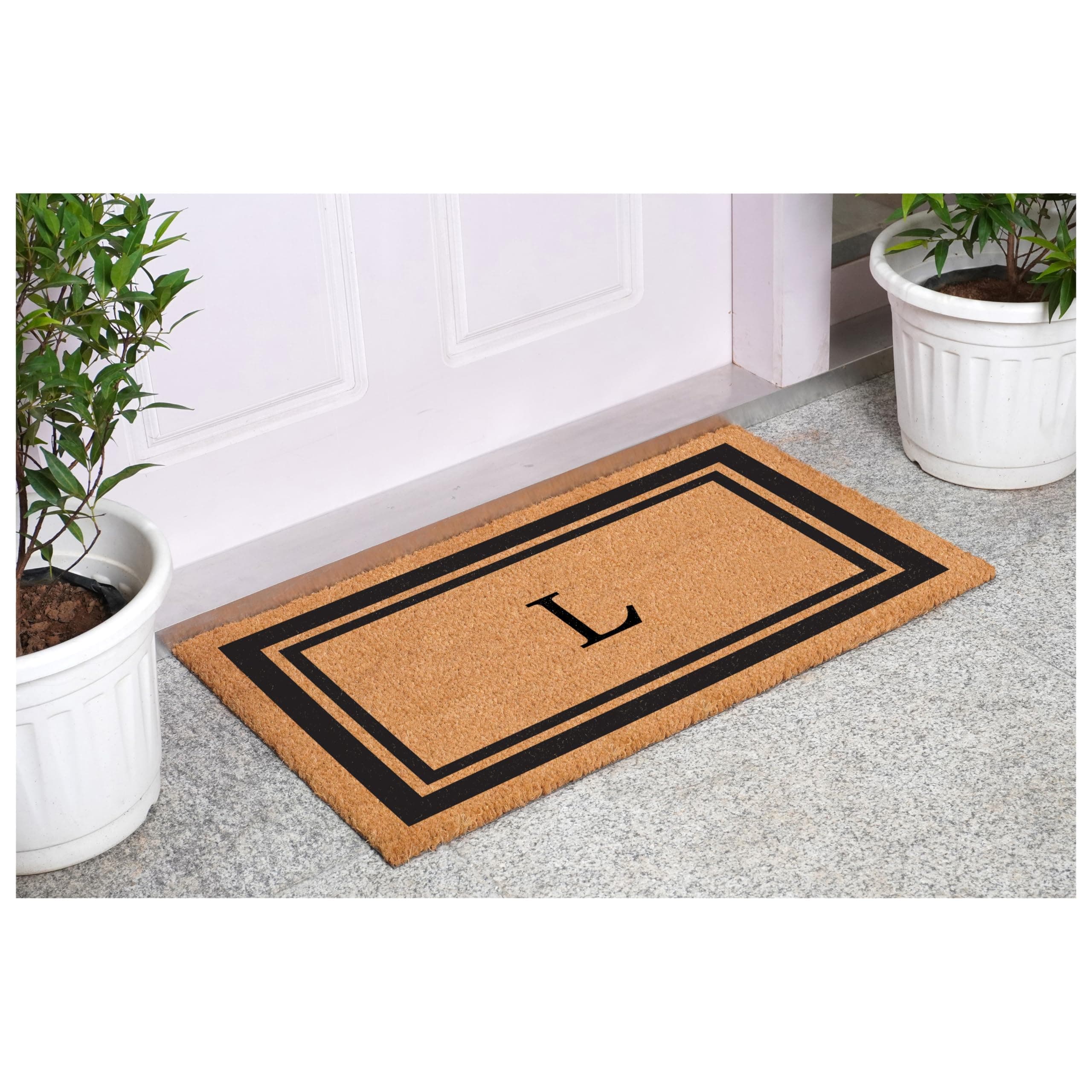 Calloway Mills 152961830L Black Border 18" x 30" Monogram Doormat, (Letter L) - Thumbnail 2