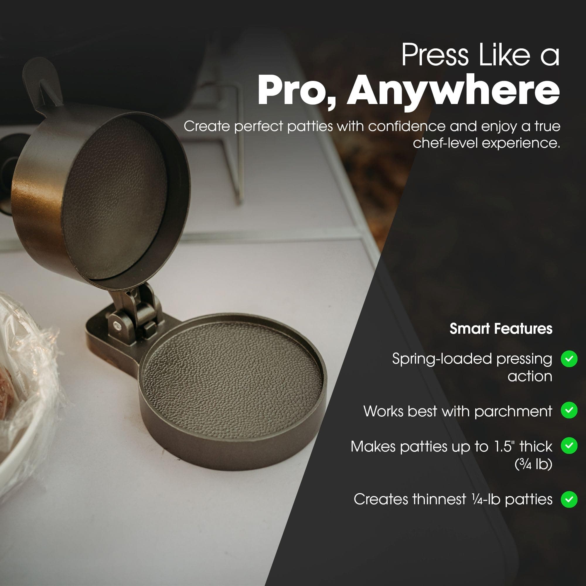 GasOne Hamburger Meat Burger Press – 4.9 x 7.3 x 5.7 in Cast Aluminum Burger Sma - Thumbnail 6