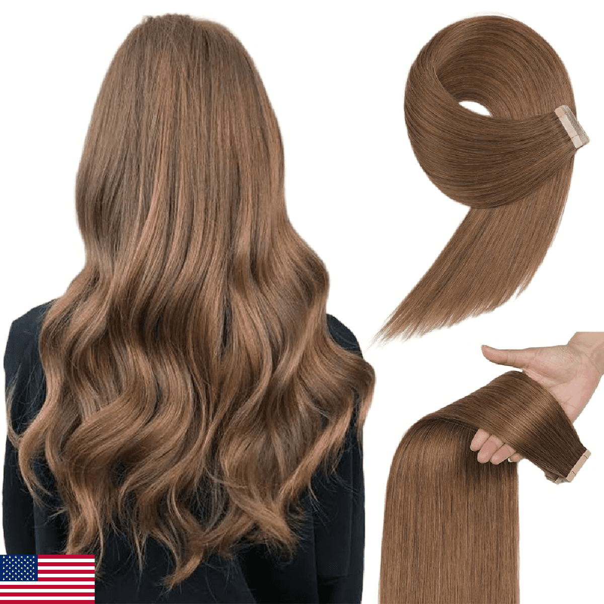 Tape in Hair Extensions Human Hair Medium Brown Remy Hair Extensions 20pcs 14 In - Image 1