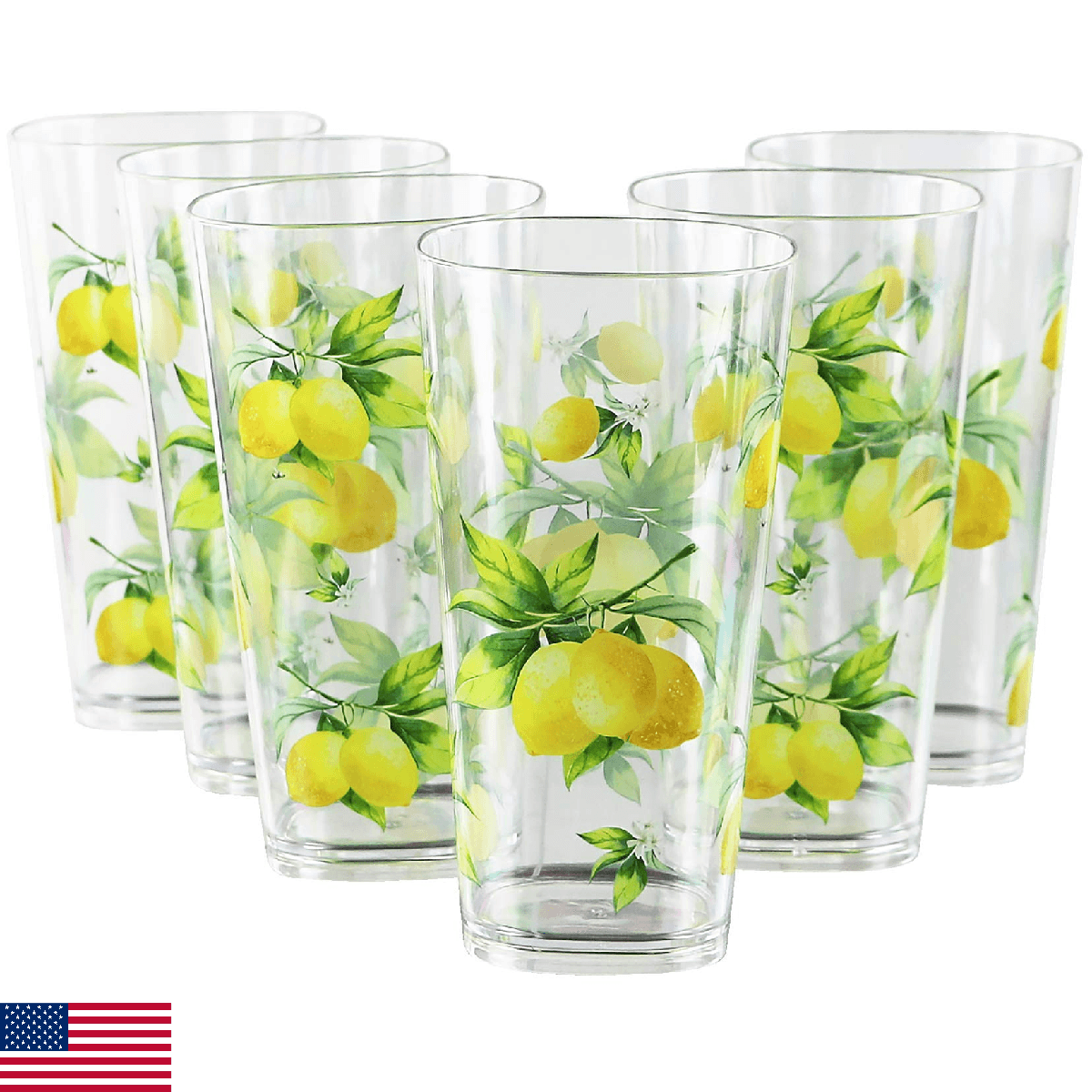 Reston Lloyd Calypso Basics Fresh Lemons 19 oz Acrylic Drinkware Set of 6 – BPA- - Image 1