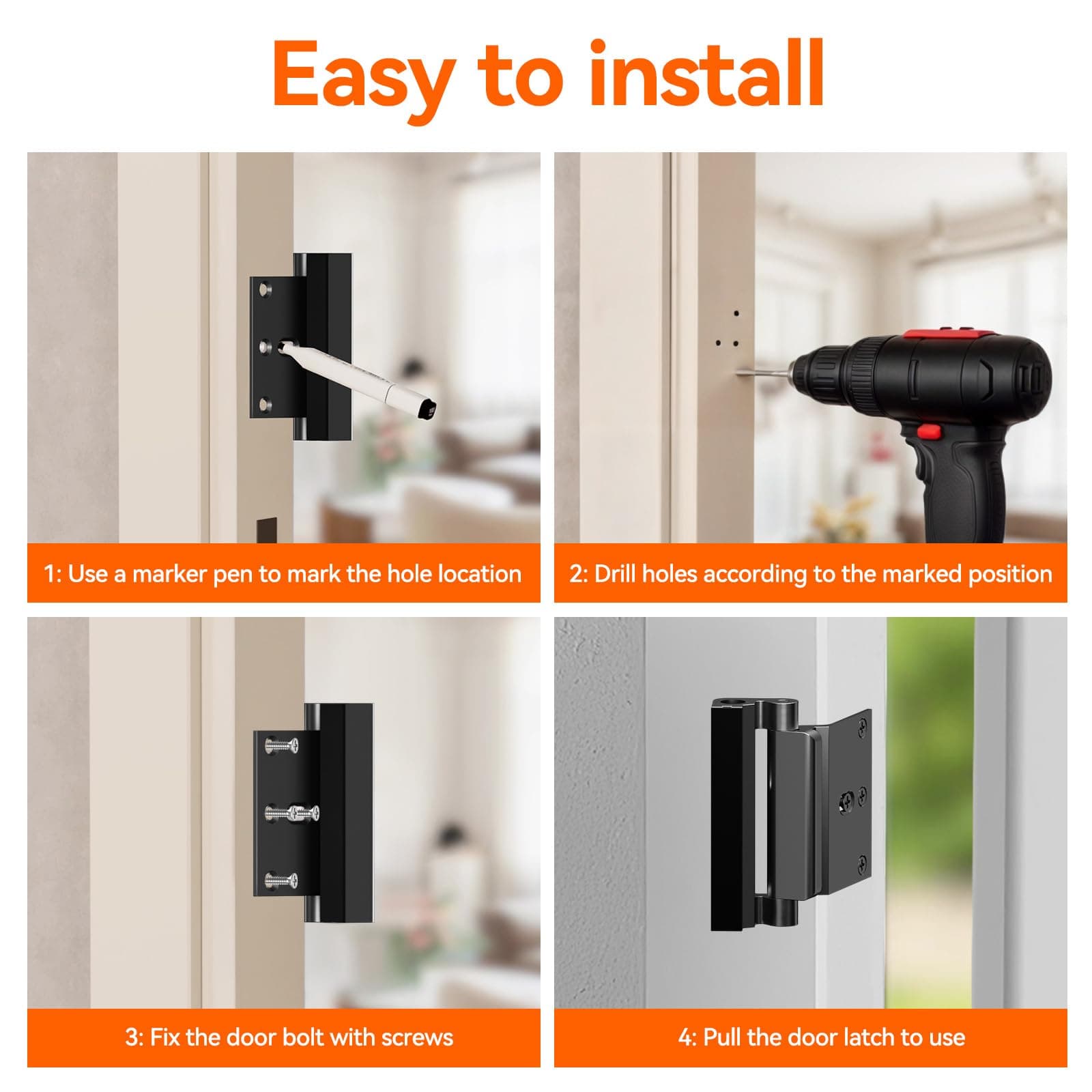 Tonitrui Home Security Door Reinforcement Lock for Front/Inward Swing Doors - Up - Thumbnail 5