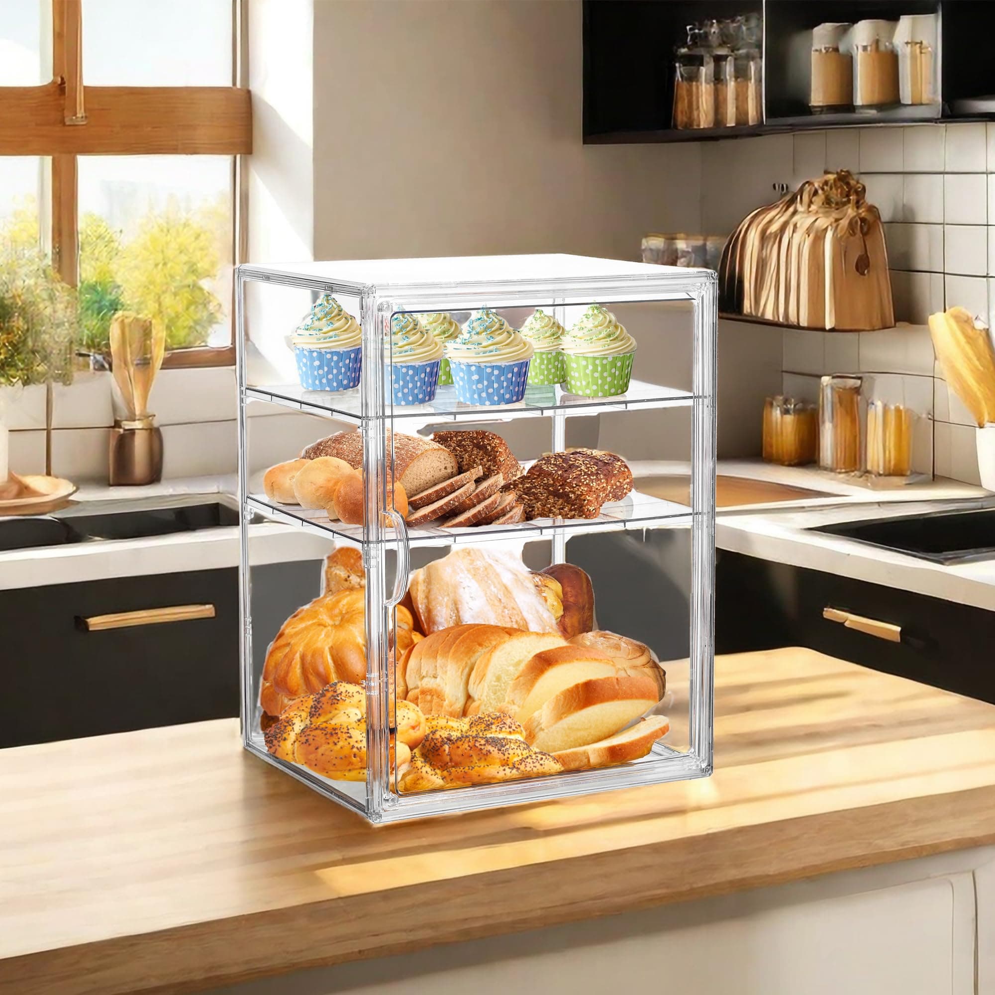 ZLLZUU Bread Box for Kitchen Countertop Pastry Display Case 4 Layers Adjustable - Thumbnail 4