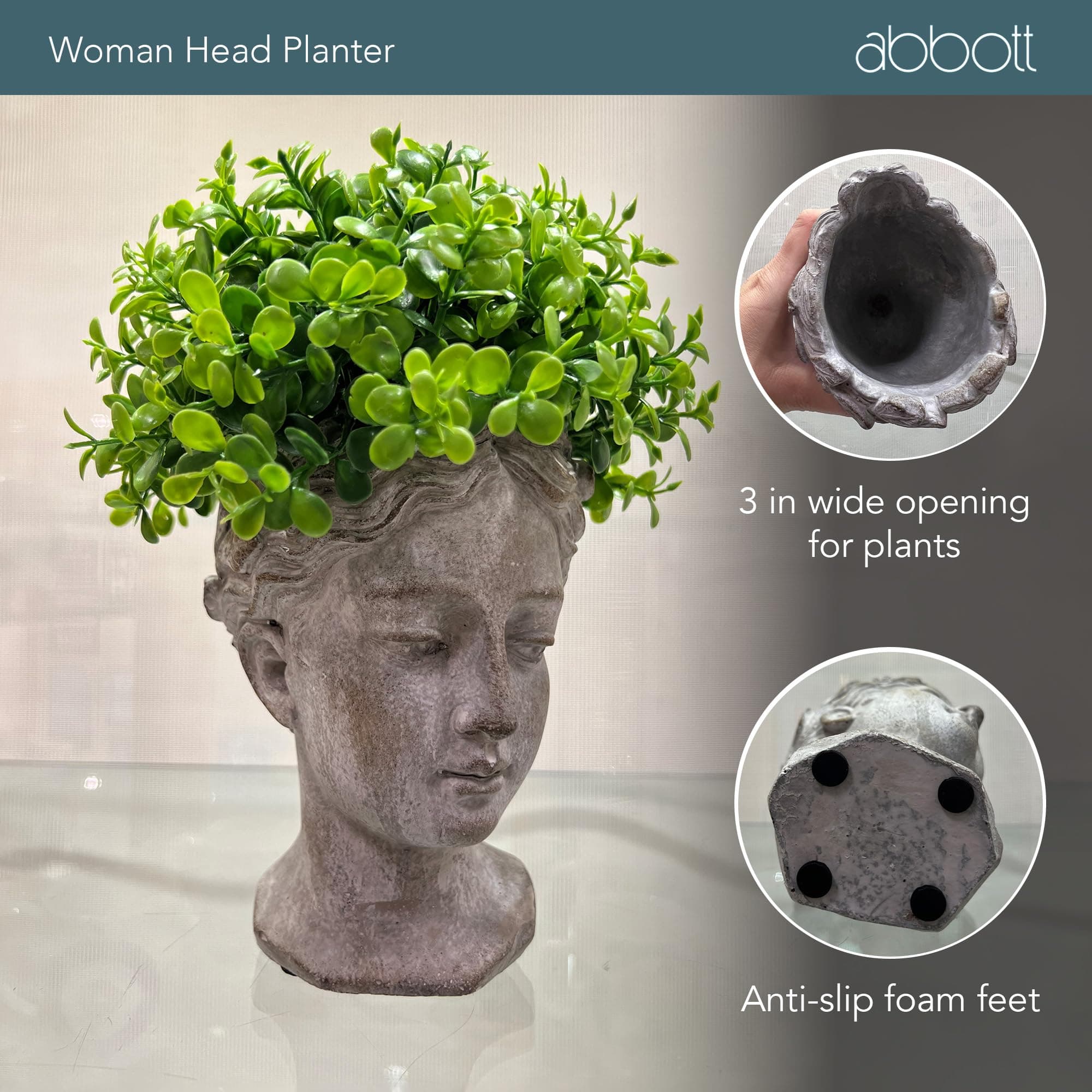 Abbott Collection Goddess Head Wall Planter – Extra Small Cement Indoor and Outd - Thumbnail 7