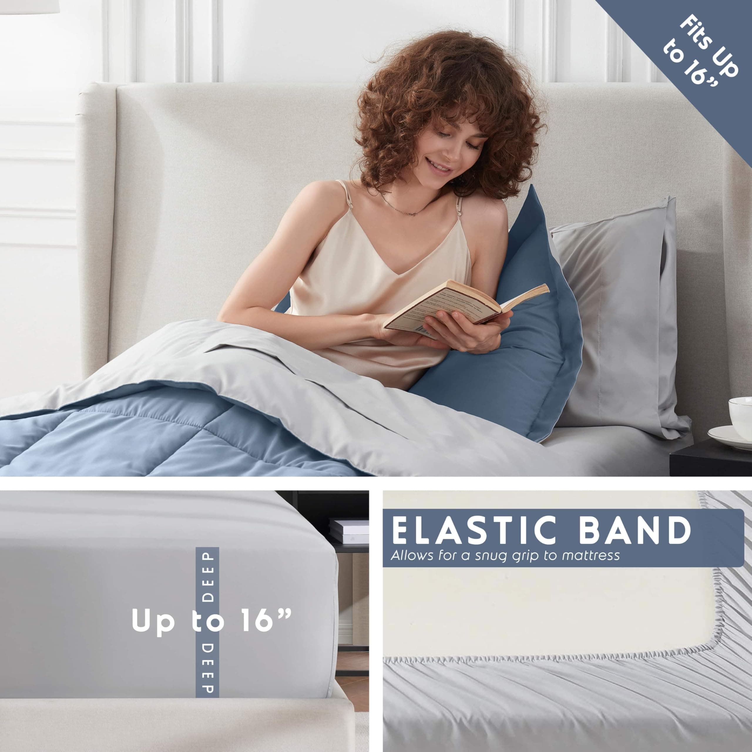 Nestl 5 Piece Twin Comforter Set – Stone Blue Reversible Bed in a Bag – Complete - Thumbnail 5