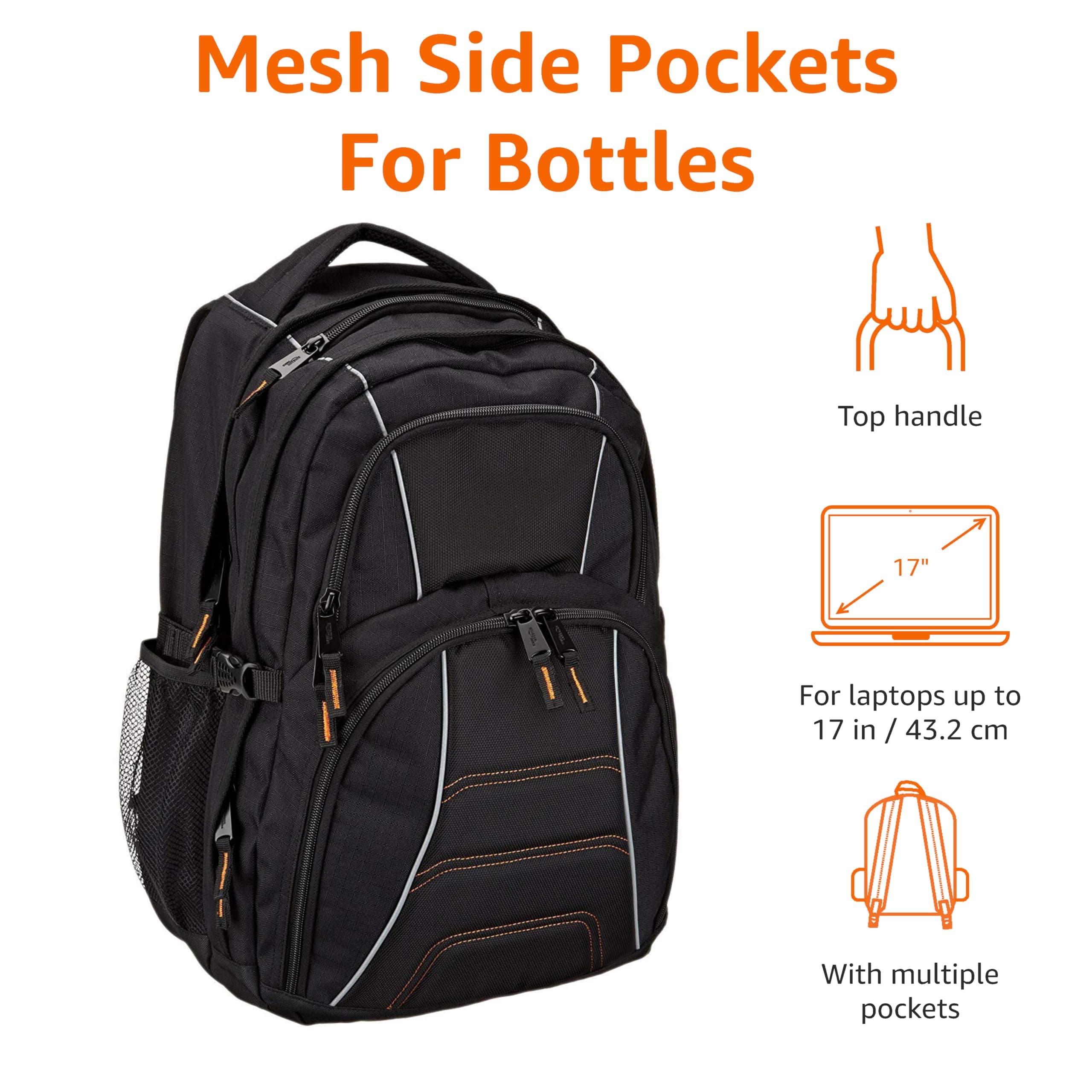 Amazon Basics Padded Laptop Backpack with Water Bottle Pockets, Travel Work Bag - Thumbnail 3