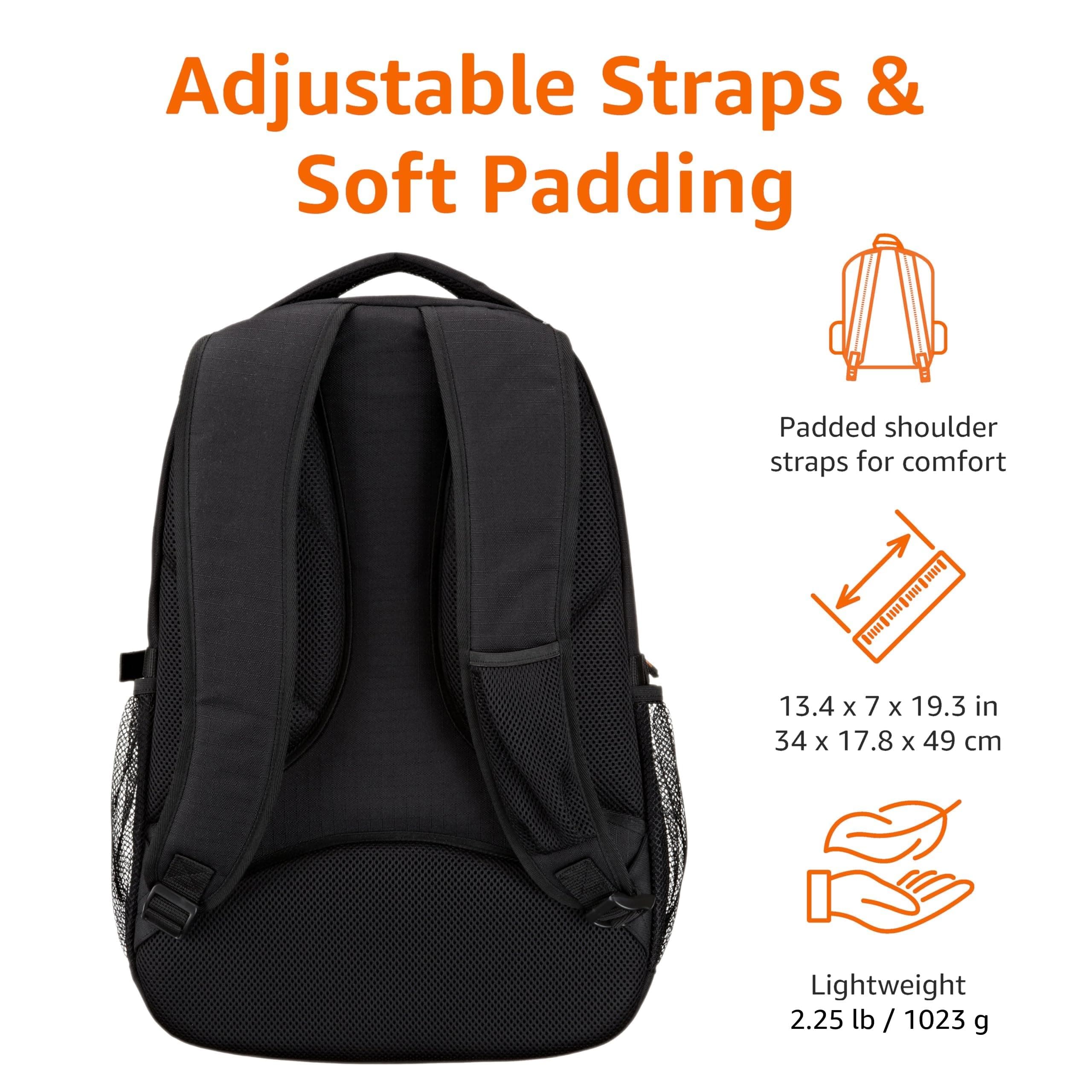 Amazon Basics Padded Laptop Backpack with Water Bottle Pockets, Travel Work Bag - Thumbnail 4