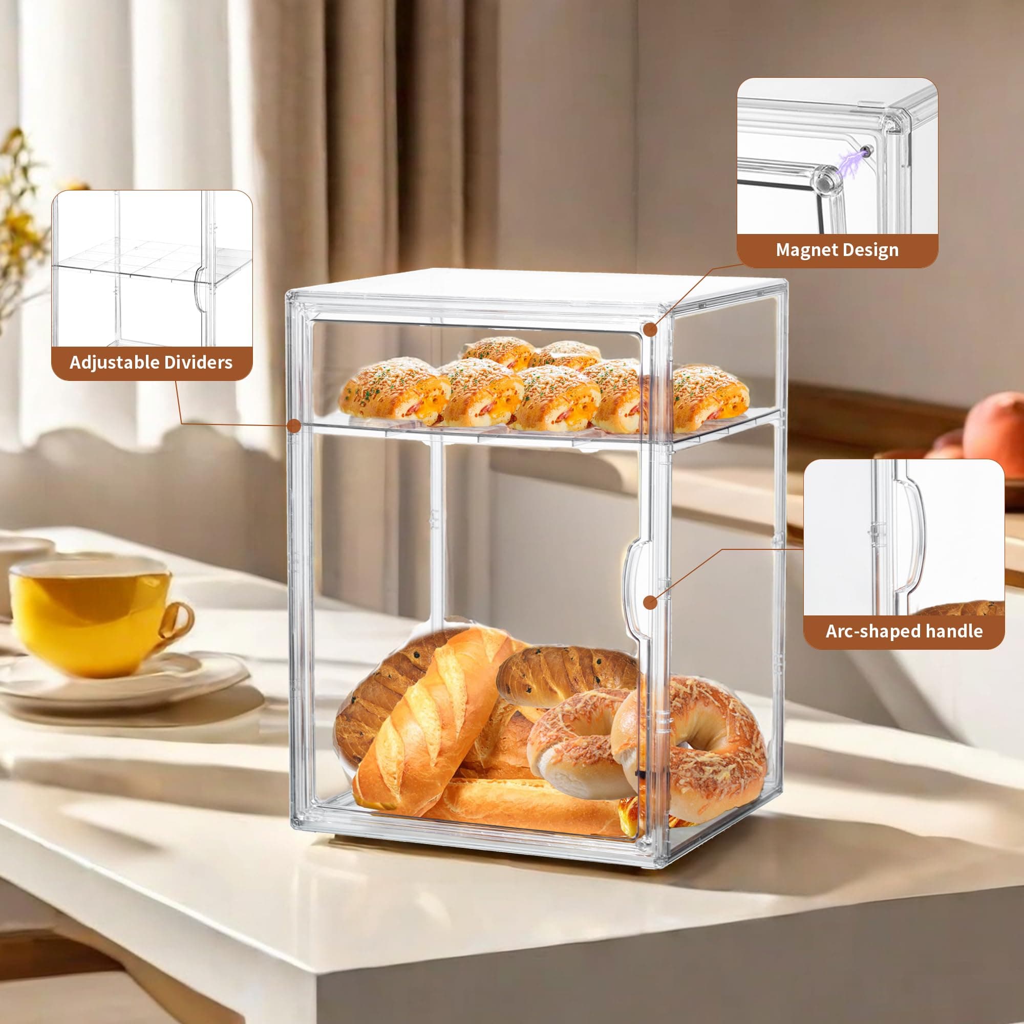 ZLLZUU Bread Box for Kitchen Countertop Pastry Display Case 4 Layers Adjustable - Thumbnail 3