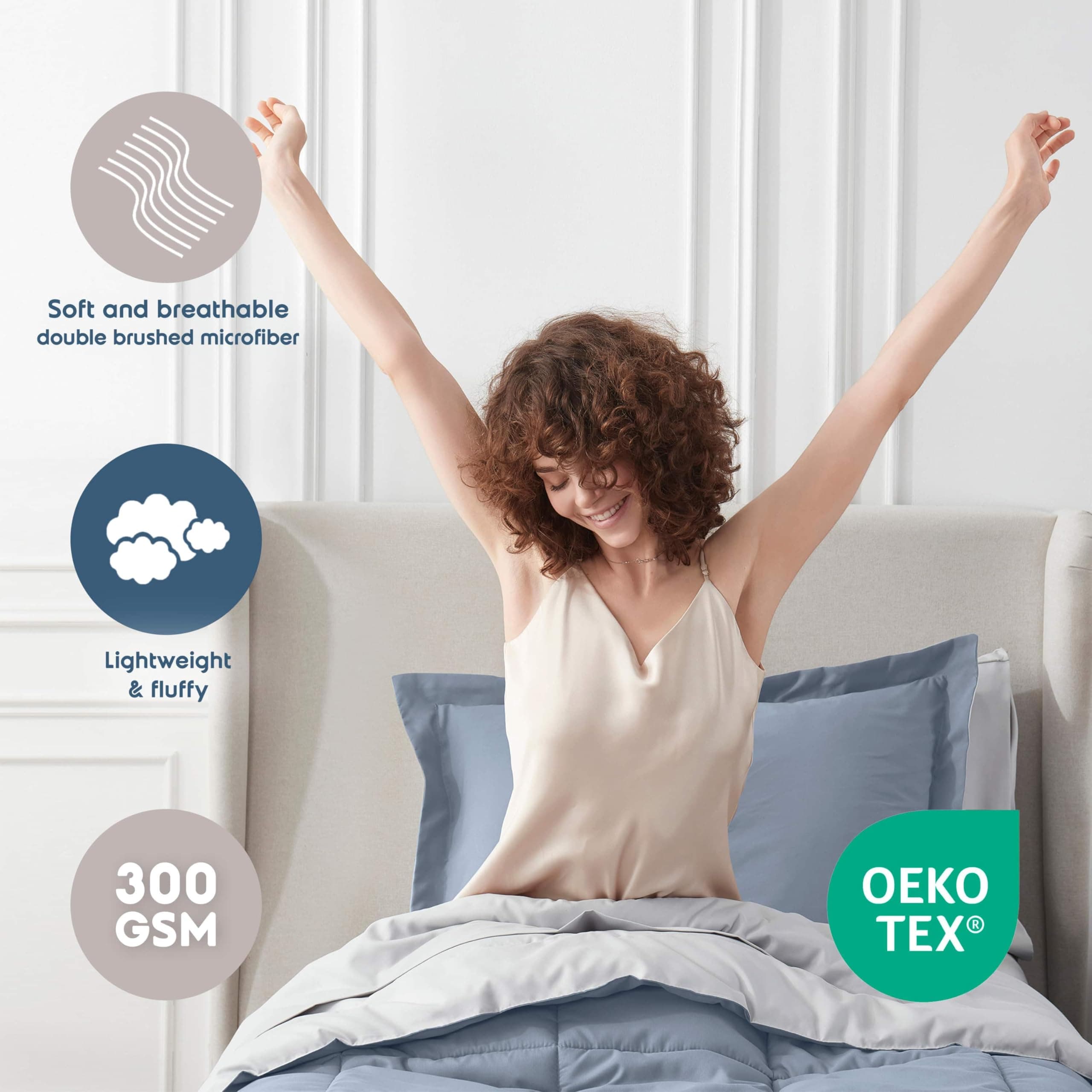 Nestl 5 Piece Twin Comforter Set – Stone Blue Reversible Bed in a Bag – Complete - Thumbnail 3