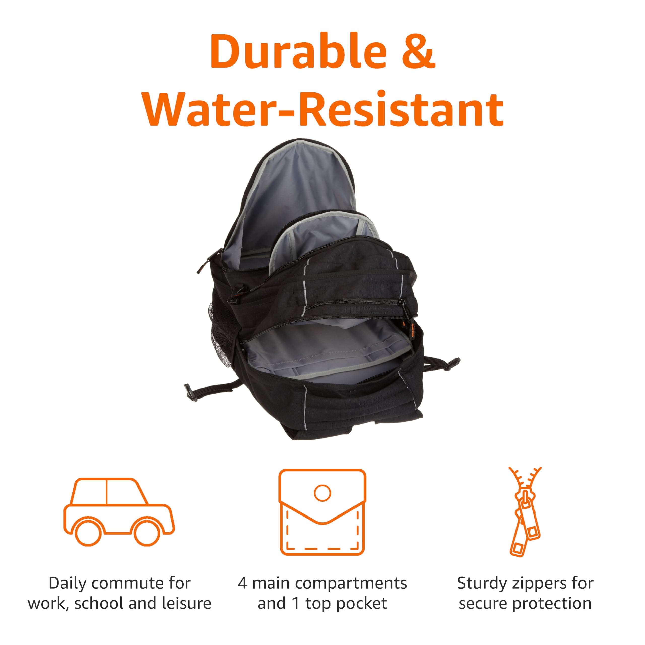 Amazon Basics Padded Laptop Backpack with Water Bottle Pockets, Travel Work Bag - Thumbnail 5