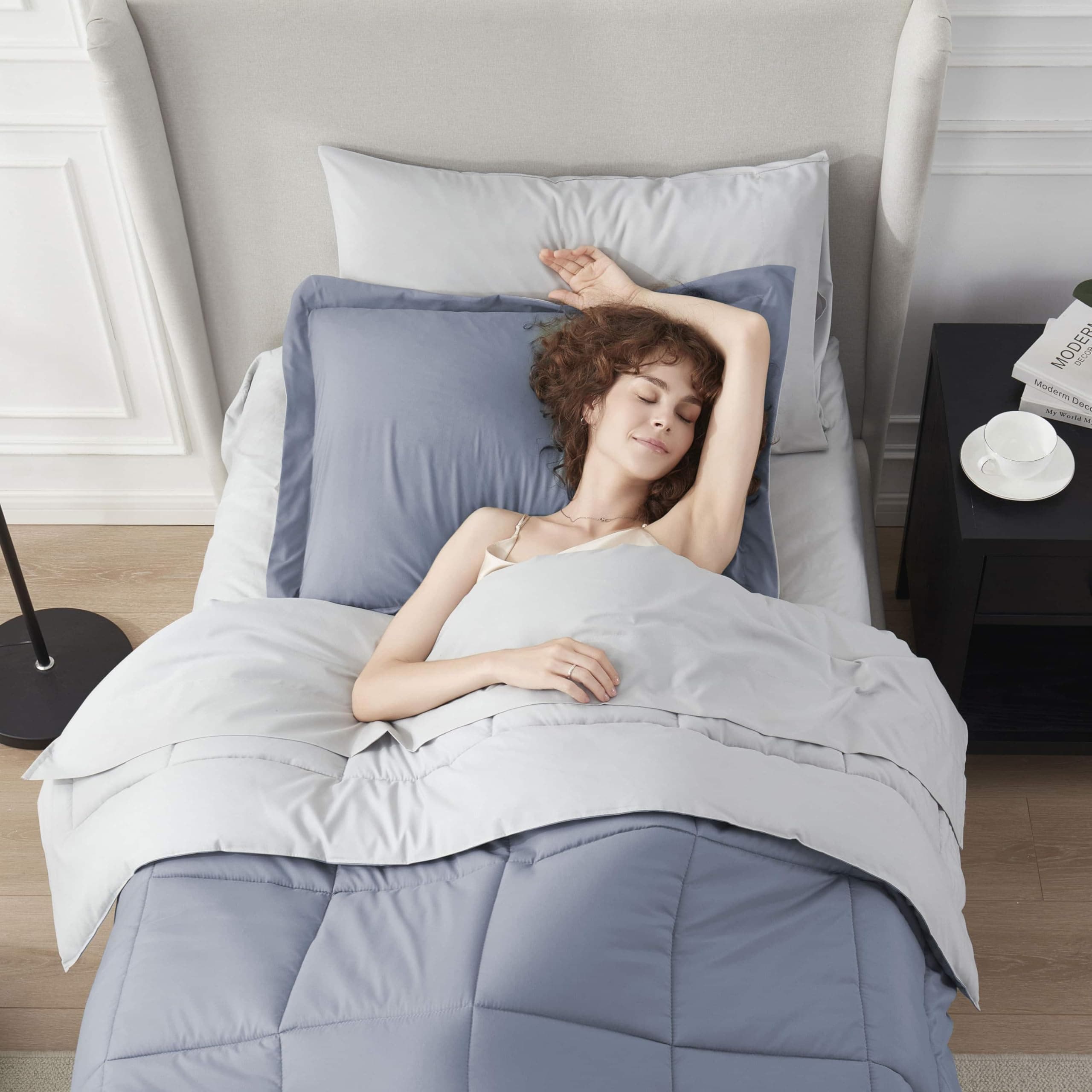 Nestl 5 Piece Twin Comforter Set – Stone Blue Reversible Bed in a Bag – Complete - Thumbnail 8