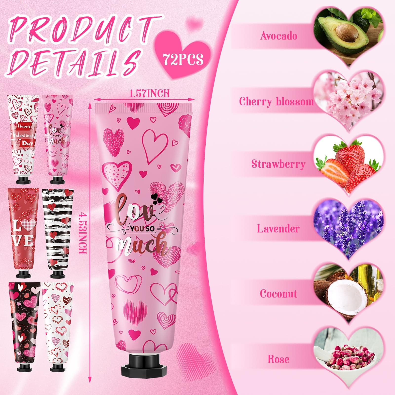 72 Pcs Valentine's Day Hand Cream Gift Bulk Valentine Gift Basket Stuffers Love - Thumbnail 2