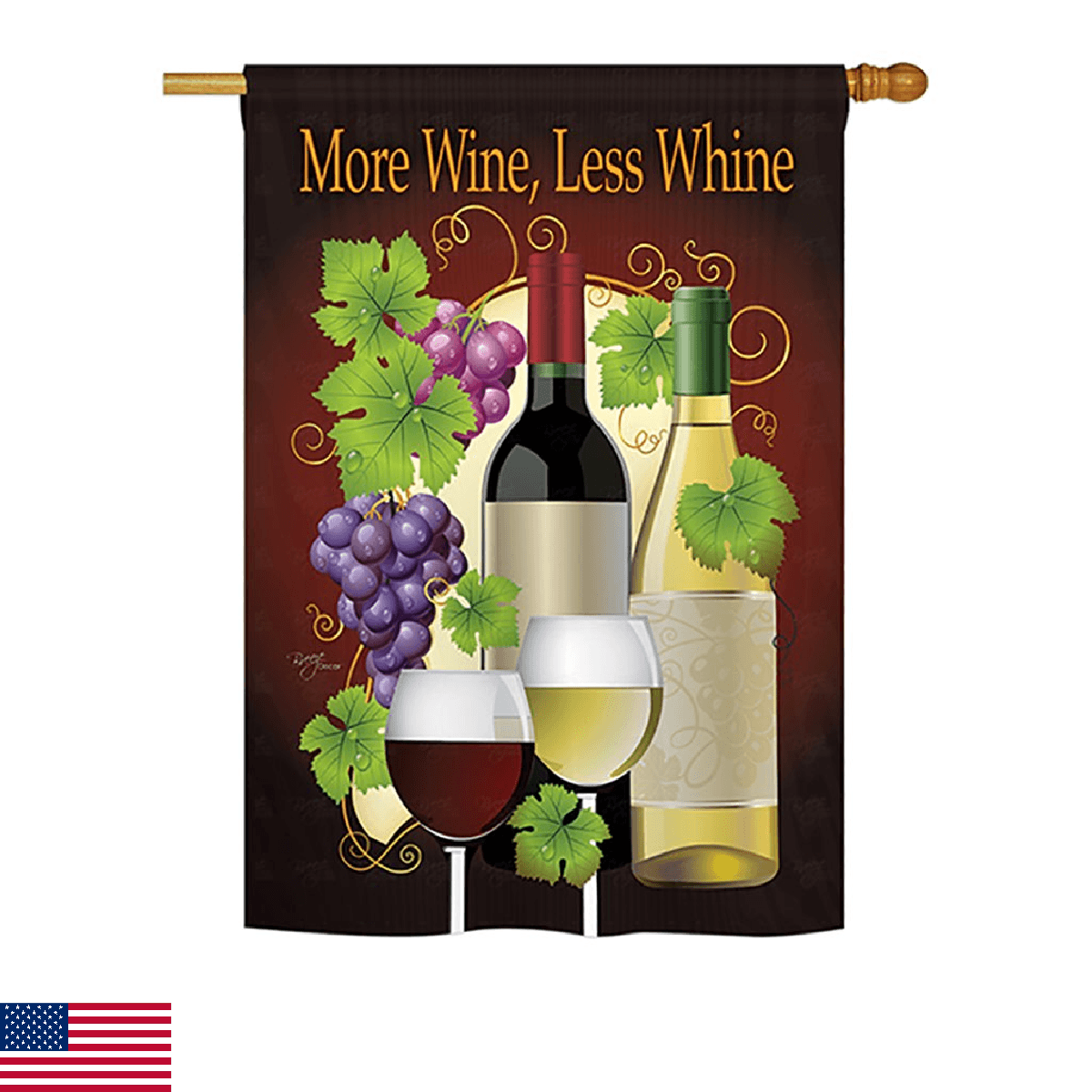 More Wine, Less Whine Indoor/Outdoor Sublimation Flag 28" X 40" 17022 - Image 1