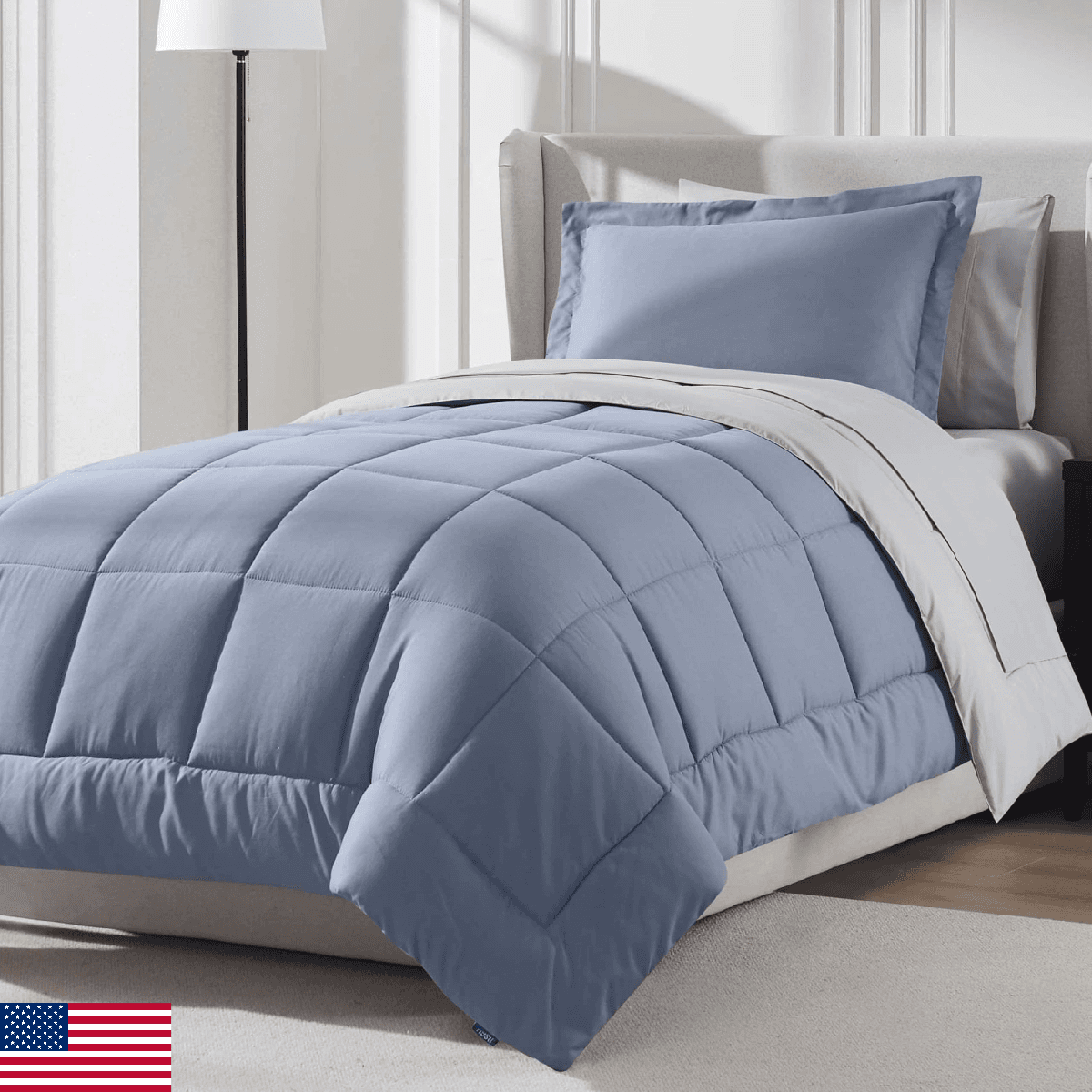 Nestl 5 Piece Twin Comforter Set – Stone Blue Reversible Bed in a Bag – Complete - Image 1