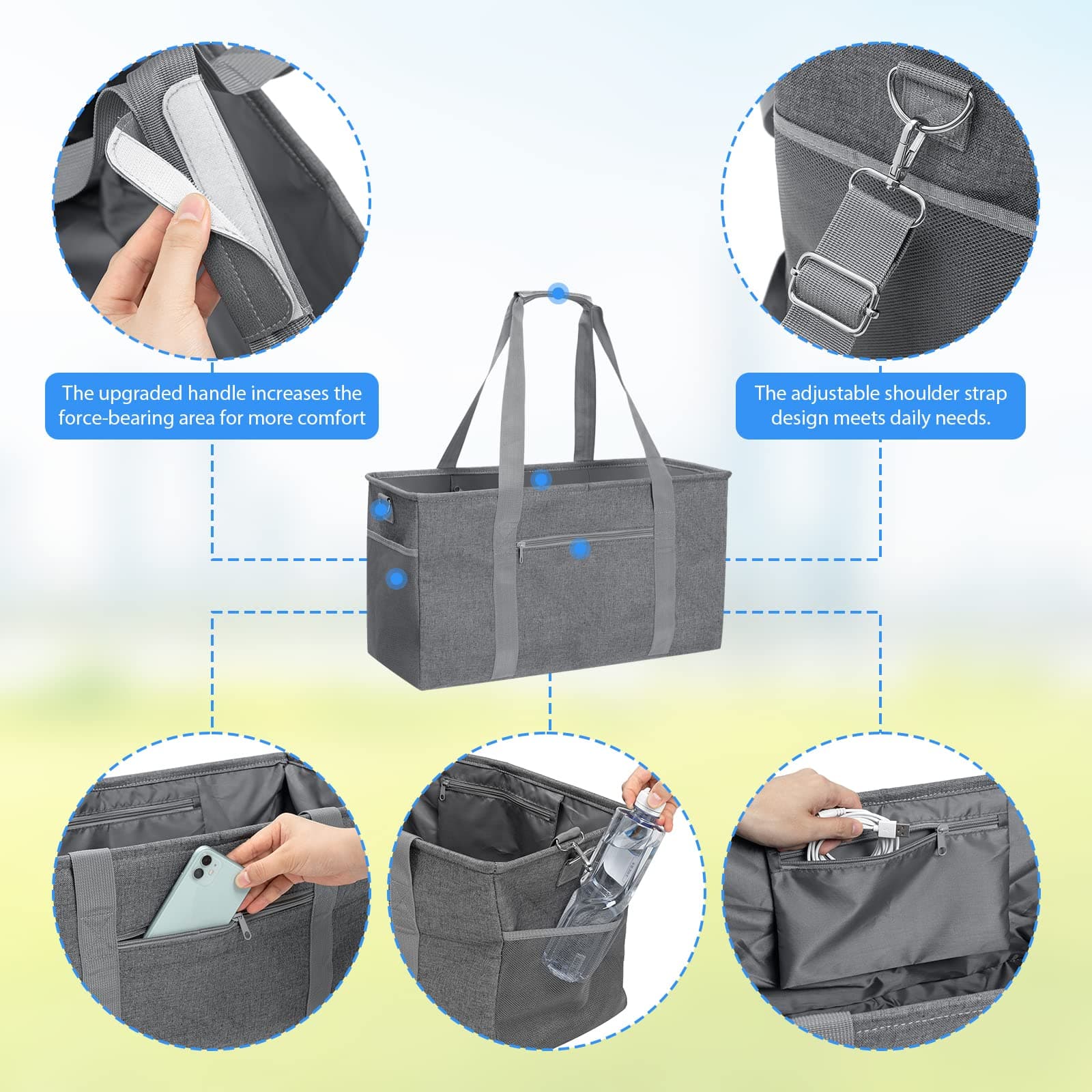 GARPROVM Extra Large Grocery Tote Bag 42L Reusable Shopping Bag Beach Utility wi - Thumbnail 5