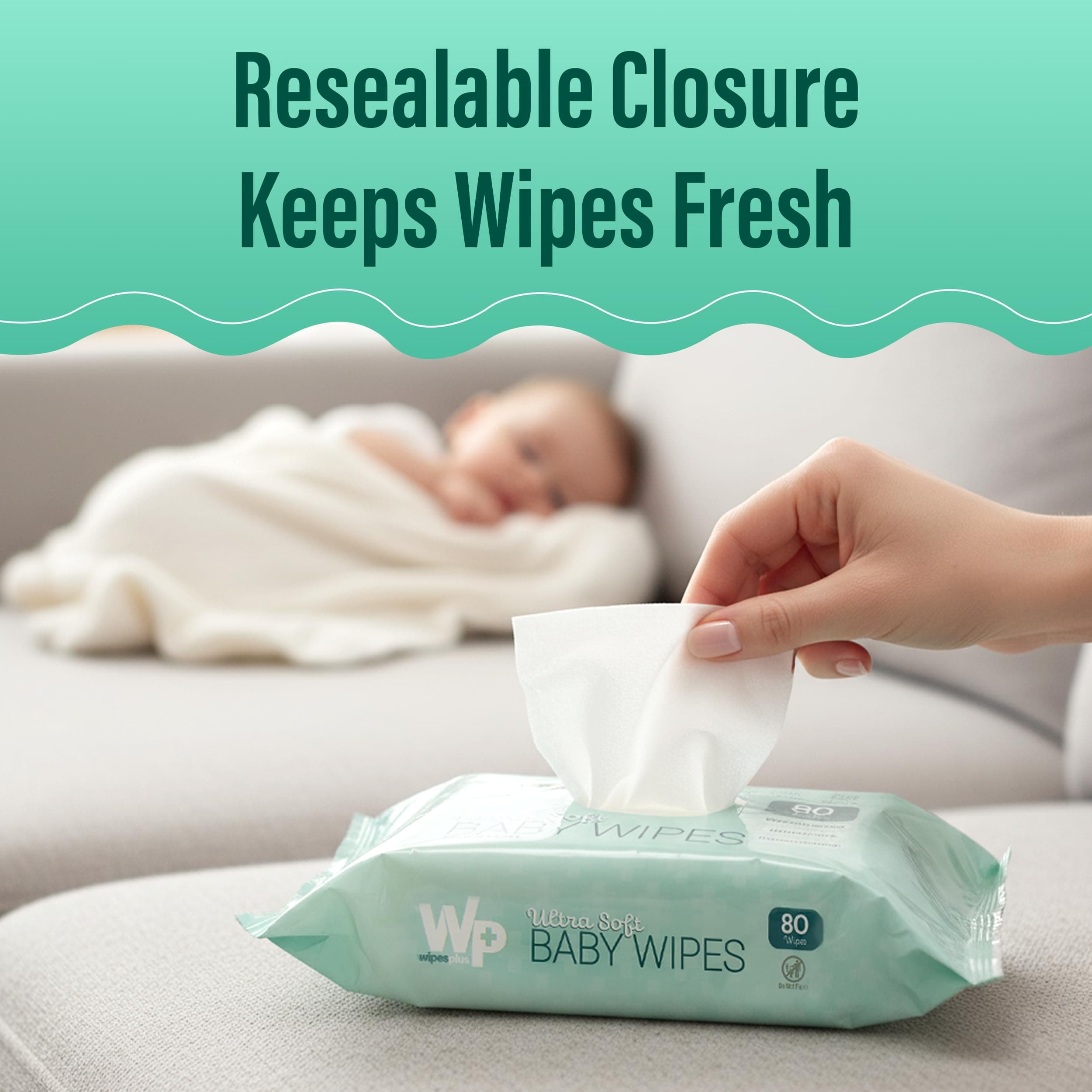 WIPESPLUS Baby Wipes Hypoallergenic Ultra Soft Wipes Sensitive Skin Unscented Al - Thumbnail 3