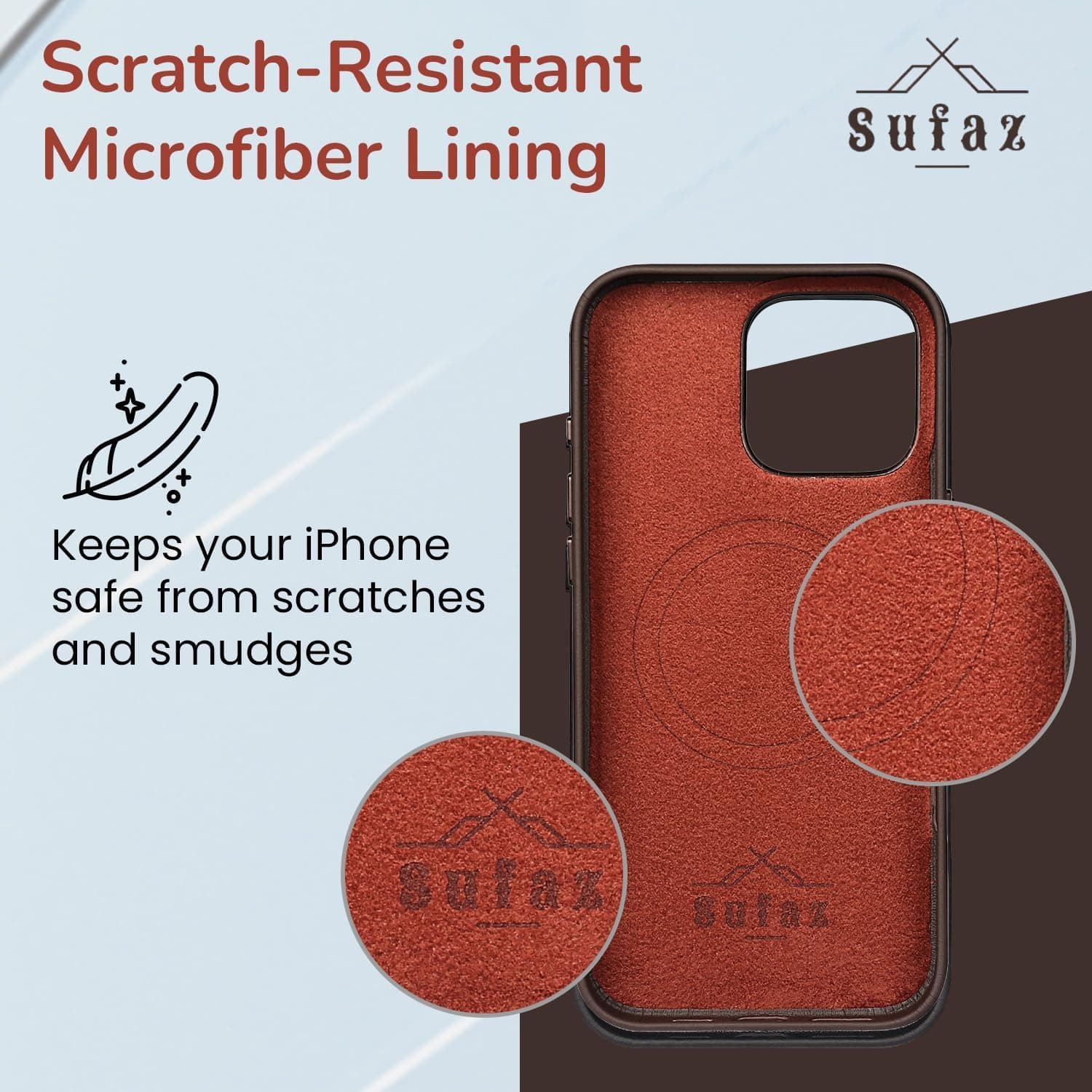 SUFAZ Real Leather Case for iPhone 16 Pro Max – Slim MagSafe Compatible Cover wi - Thumbnail 2