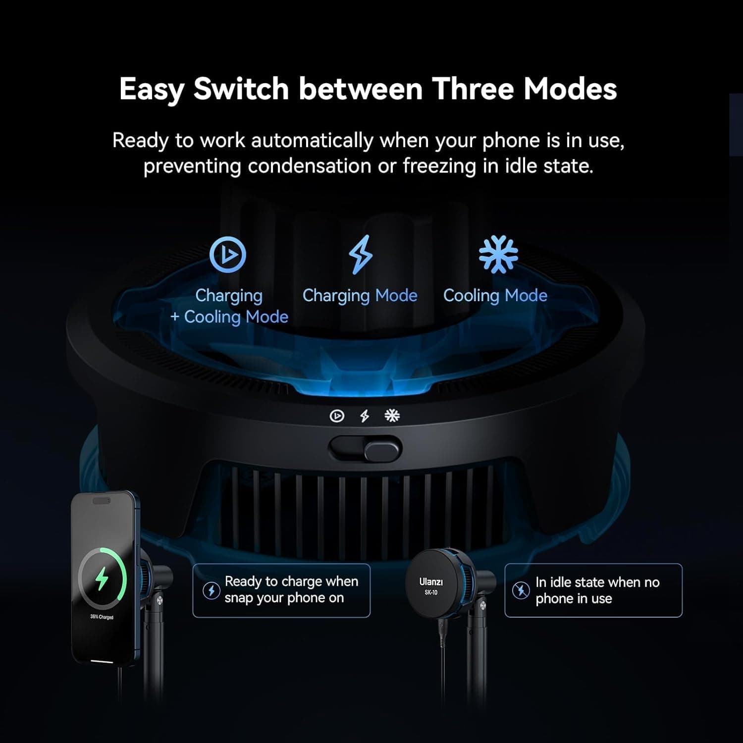 ULANZI SK-10 3 in 1 Semiconductor Cooling Fan - Magnetic Cell Phone Stand & Wire - Thumbnail 4
